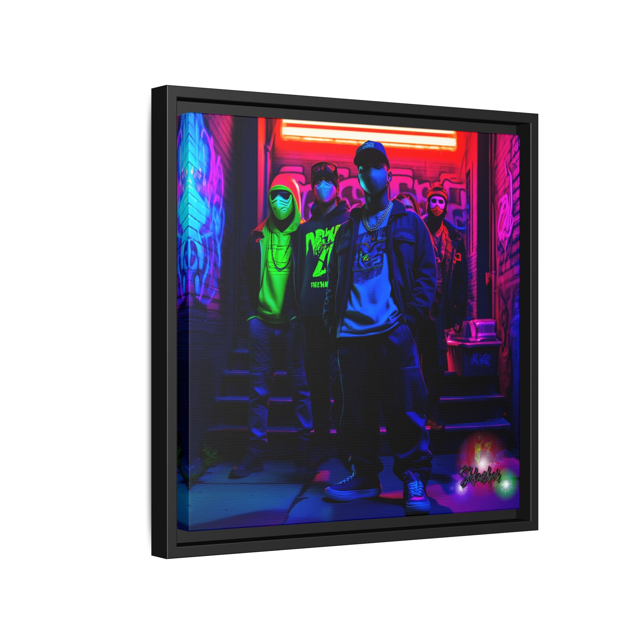 Cyberpunk Street Crew Framed Matte Canvas — Wall Art
