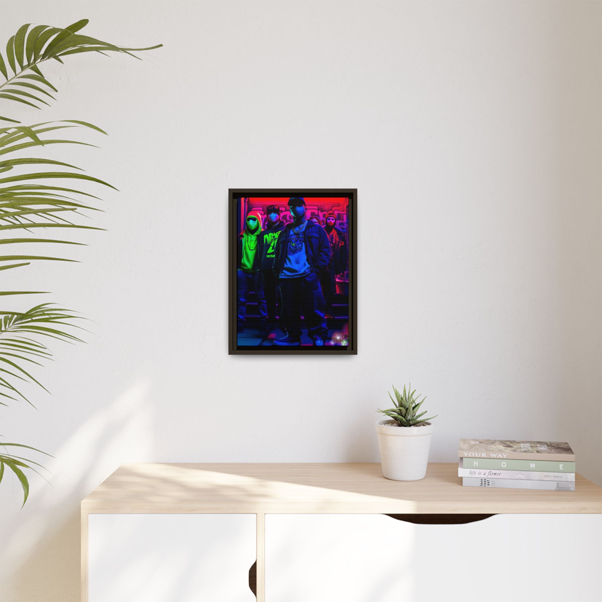 Cyberpunk Street Crew Framed Matte Canvas — Wall Art