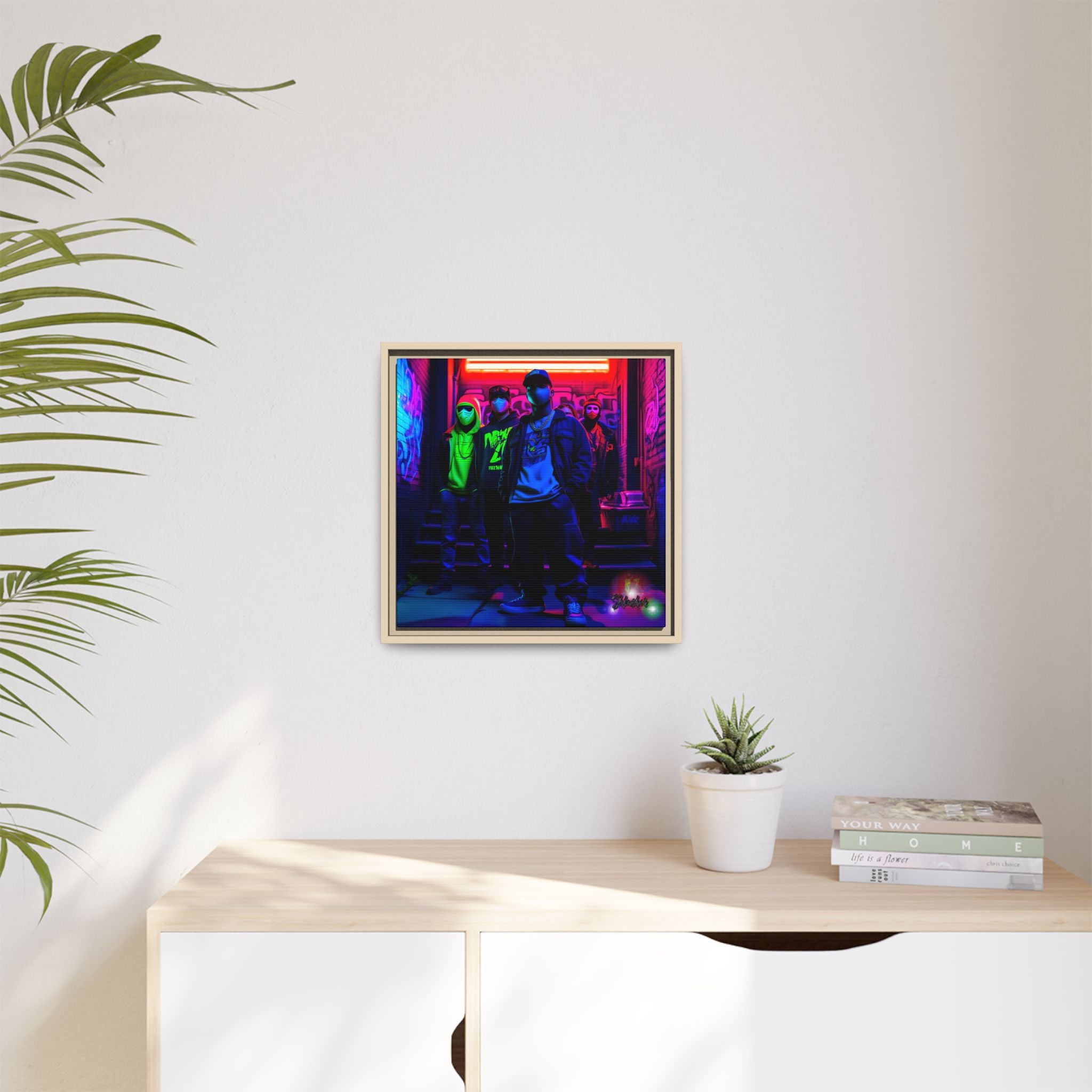 Cyberpunk Street Crew Framed Matte Canvas — Wall Art