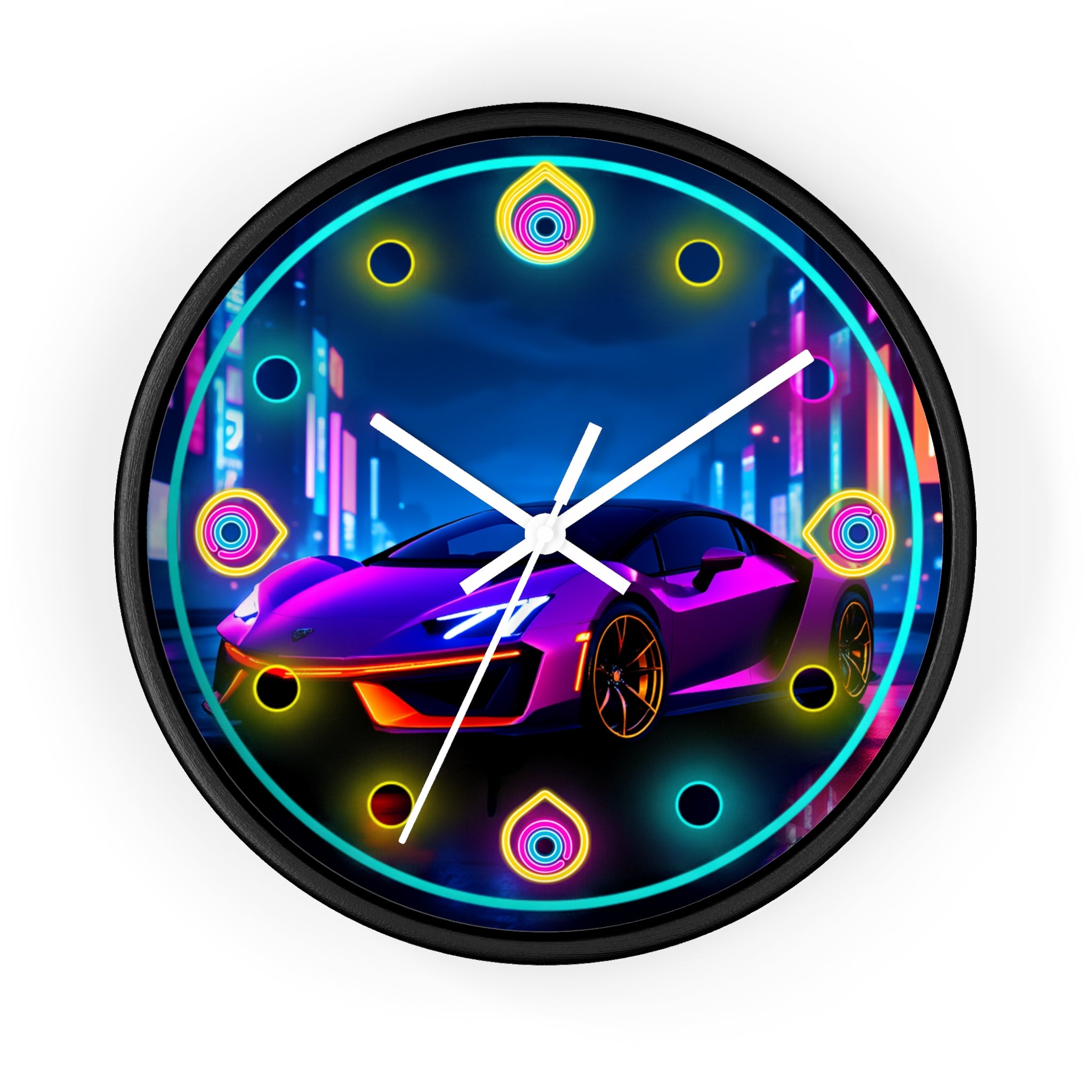 Futuristic Neon Light Supercar — Retro Wall Clock Decor