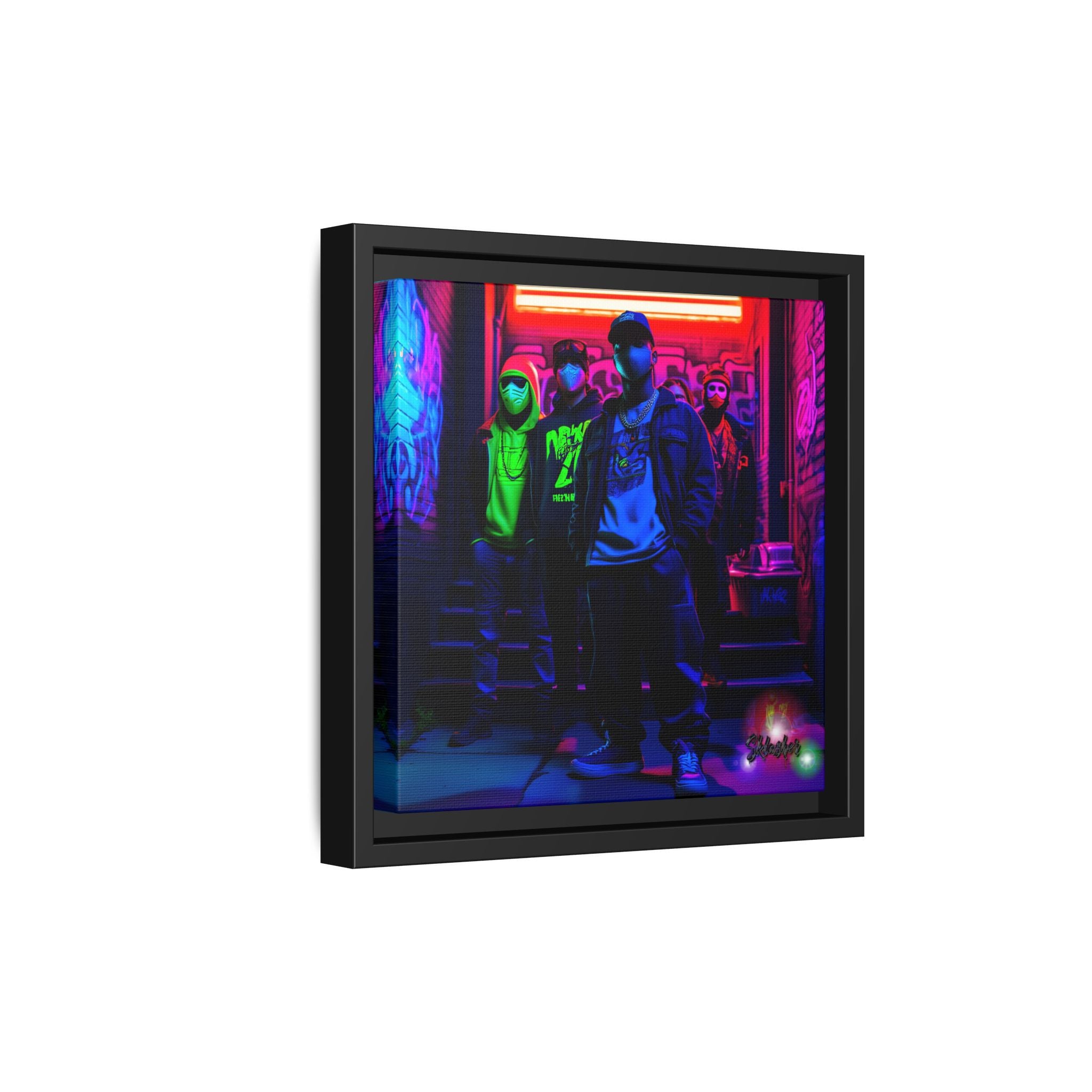 Cyberpunk Street Crew Framed Matte Canvas — Wall Art