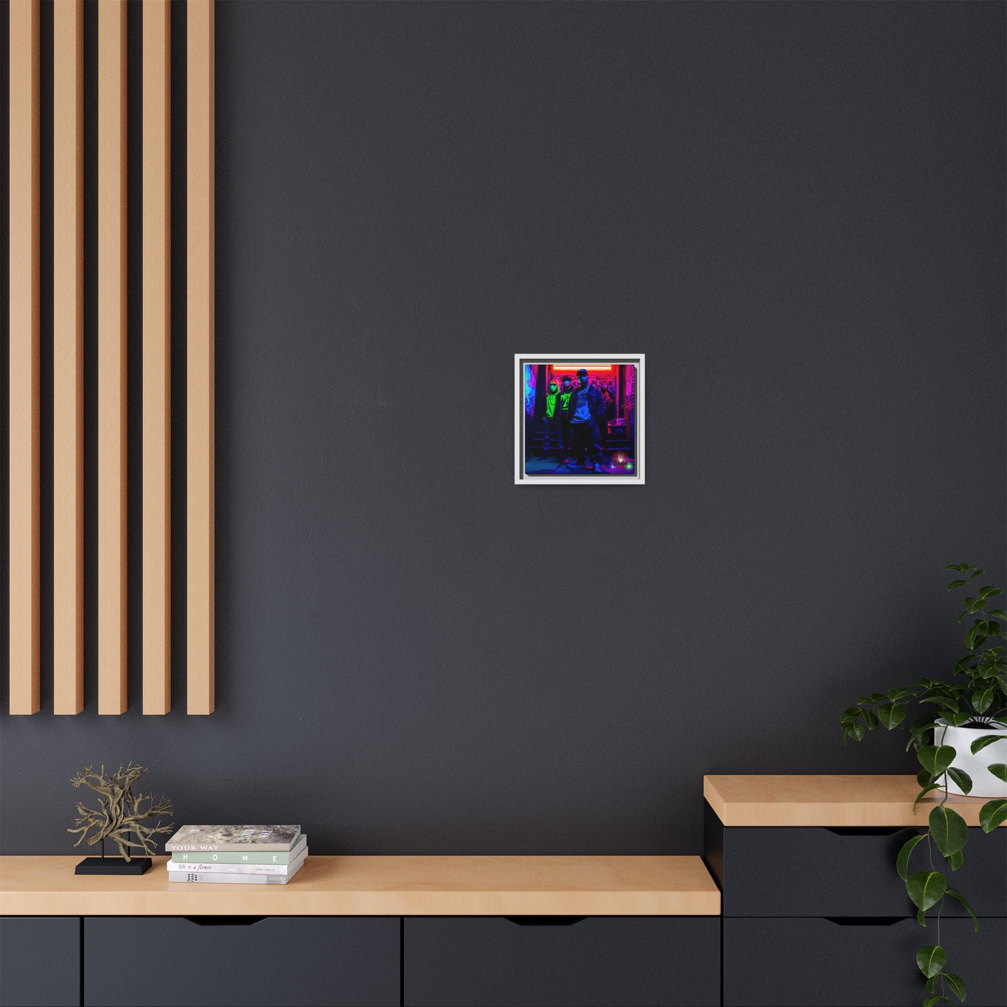 Cyberpunk Street Crew Framed Matte Canvas — Wall Art