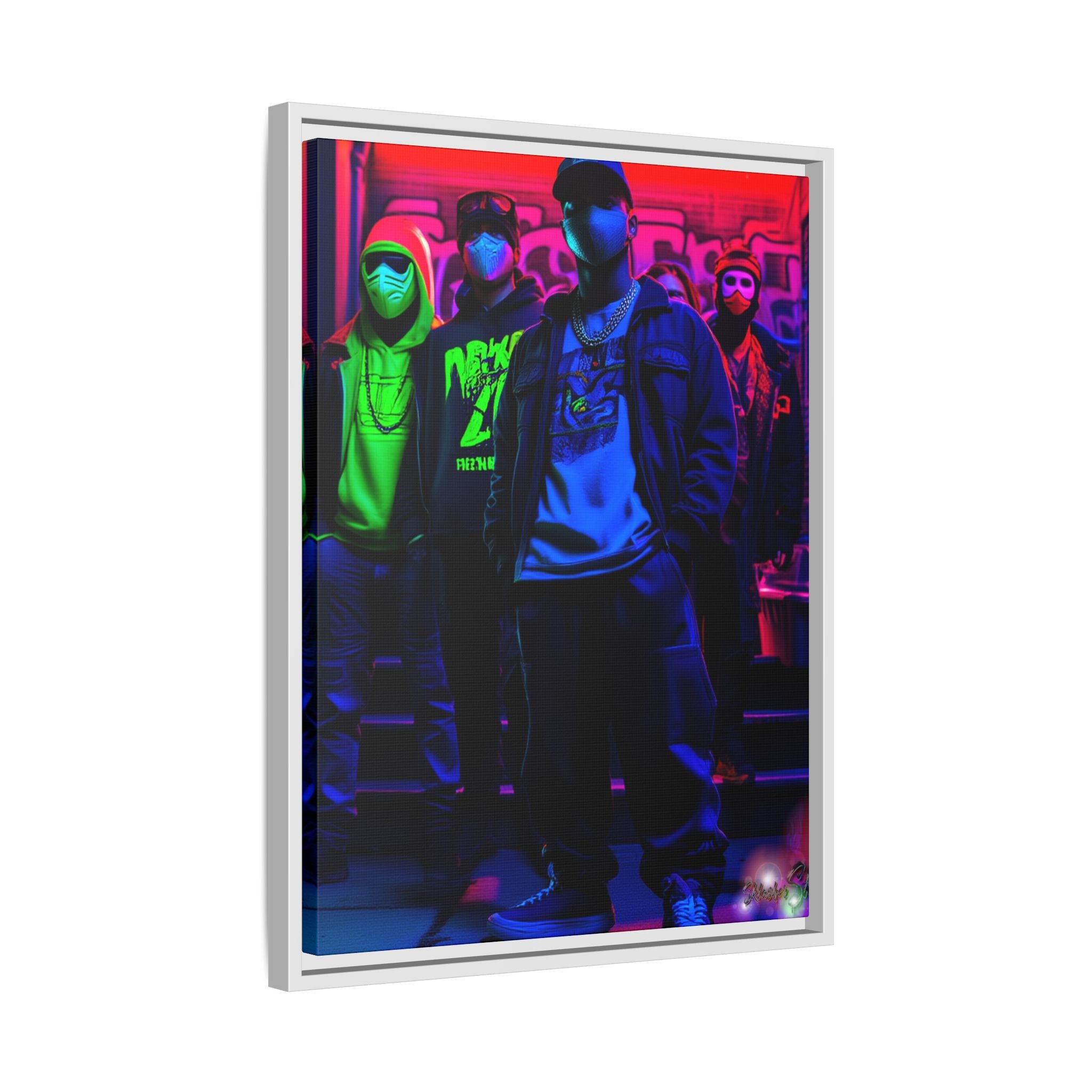 Cyberpunk Street Crew Framed Matte Canvas — Wall Art