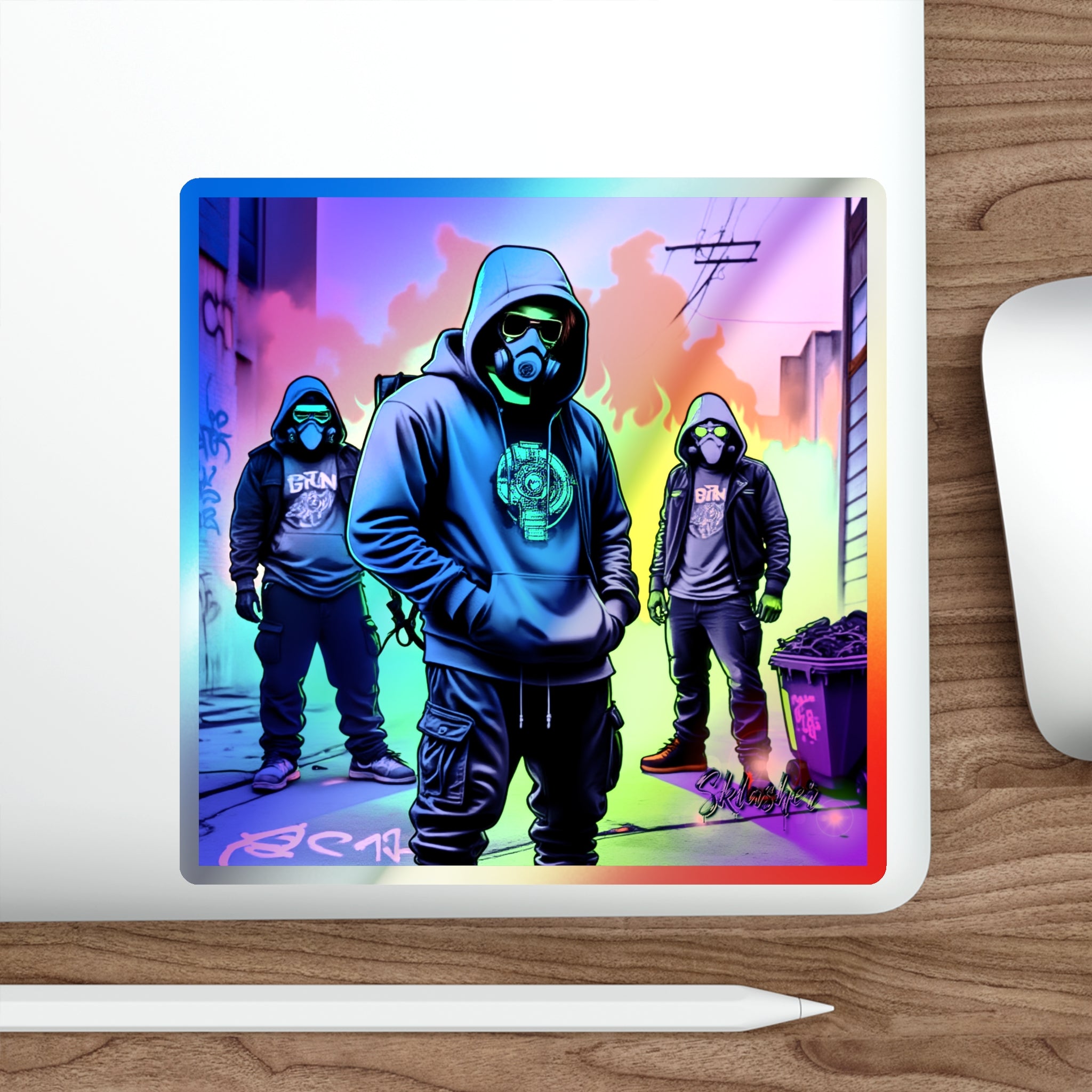 Gasmask Street Crew — Holographic Die-cut Sticker