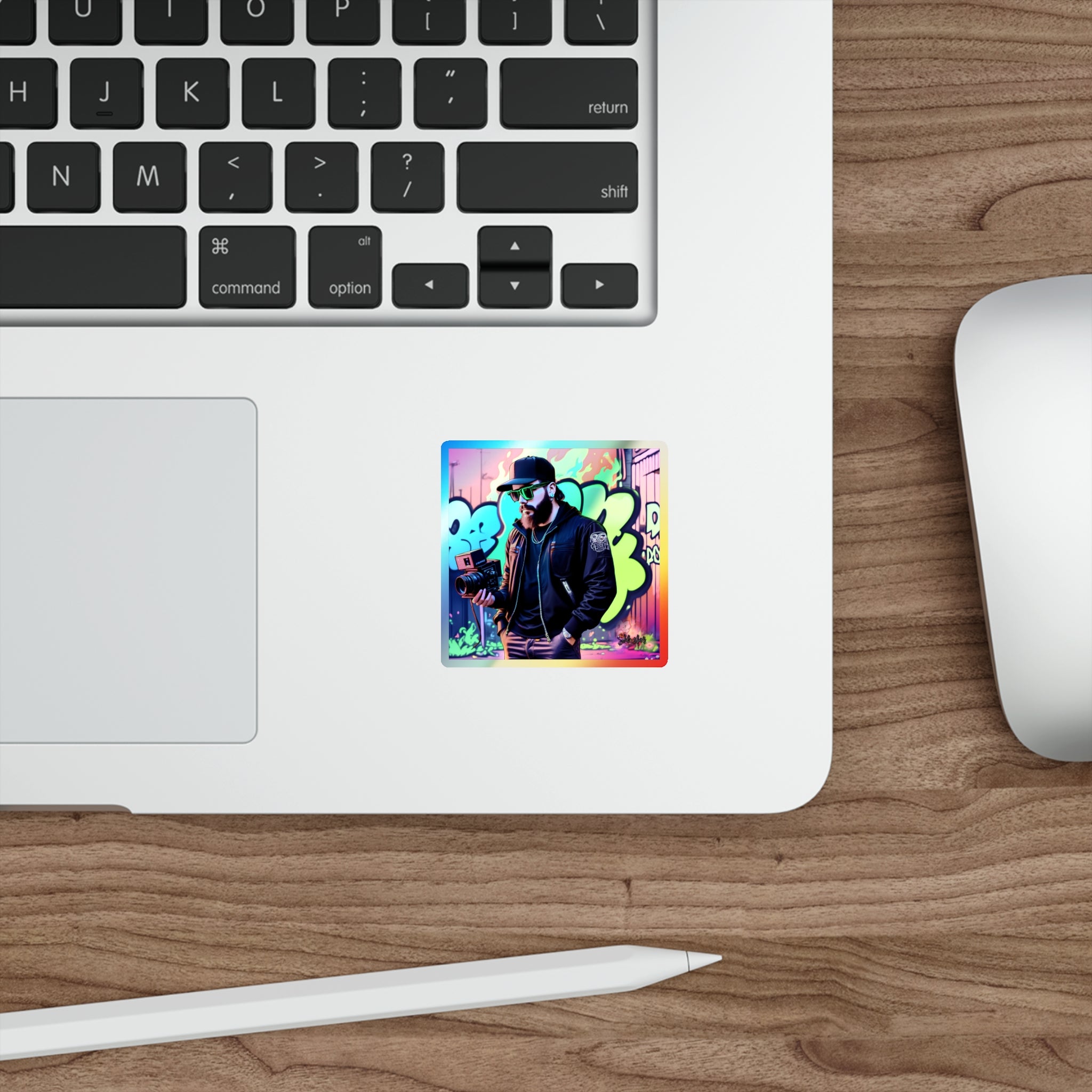 Holographic Graffiti Photographer Sticker — Die-Cut Iridescent Vinyl