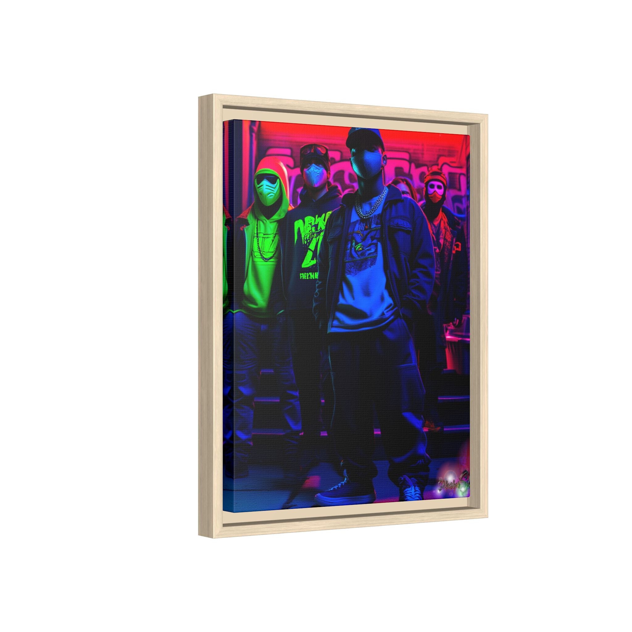 Cyberpunk Street Crew Framed Matte Canvas — Wall Art