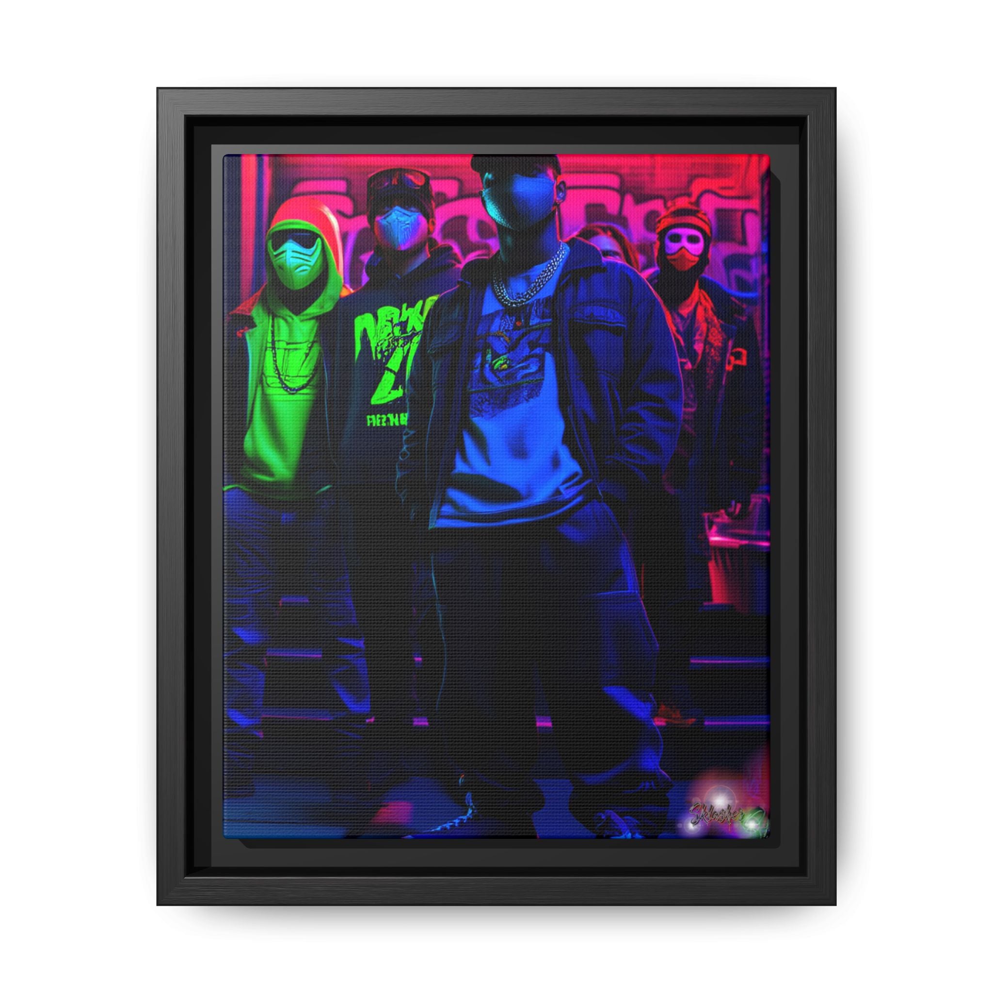 Cyberpunk Street Crew Framed Matte Canvas — Wall Art