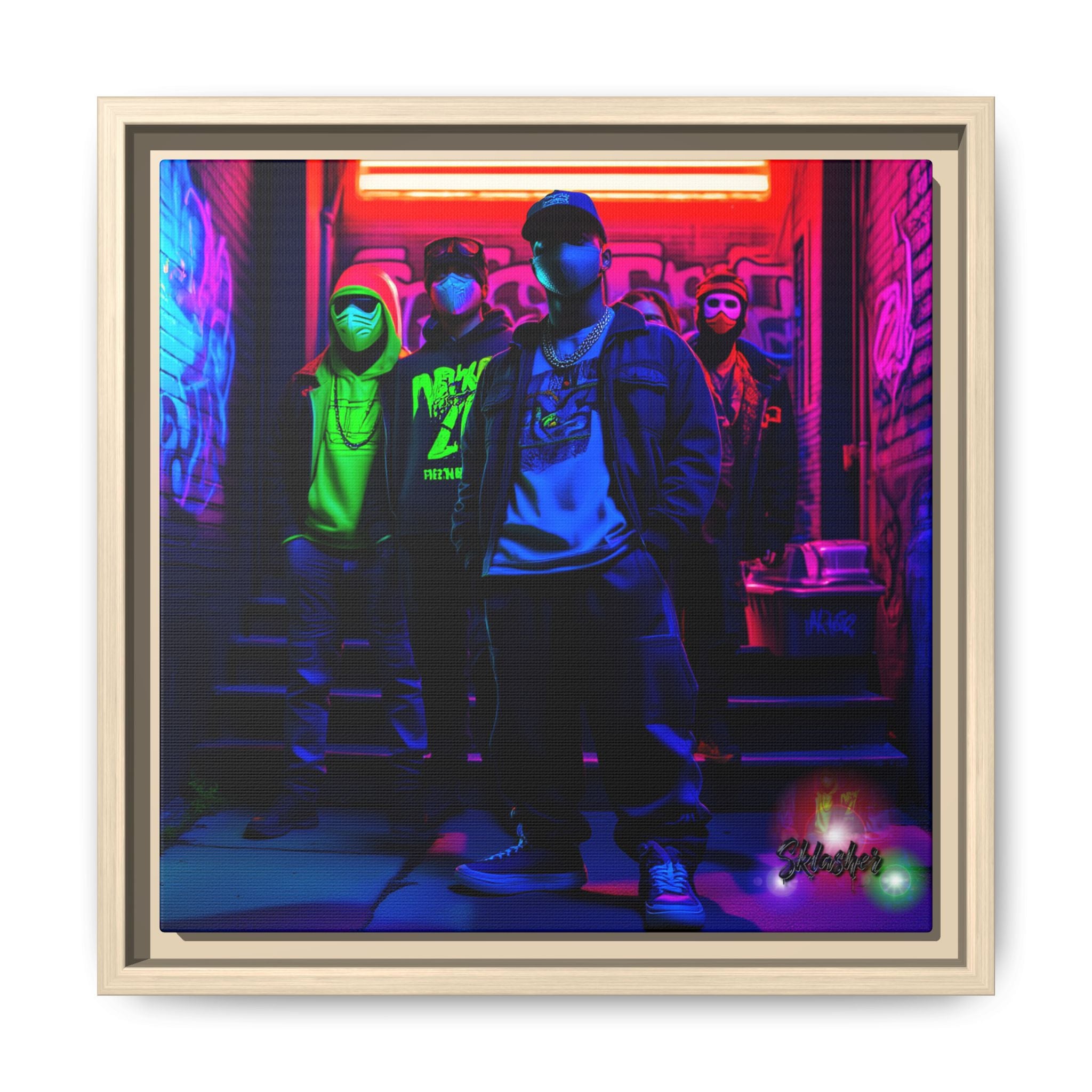 Cyberpunk Street Crew Framed Matte Canvas — Wall Art