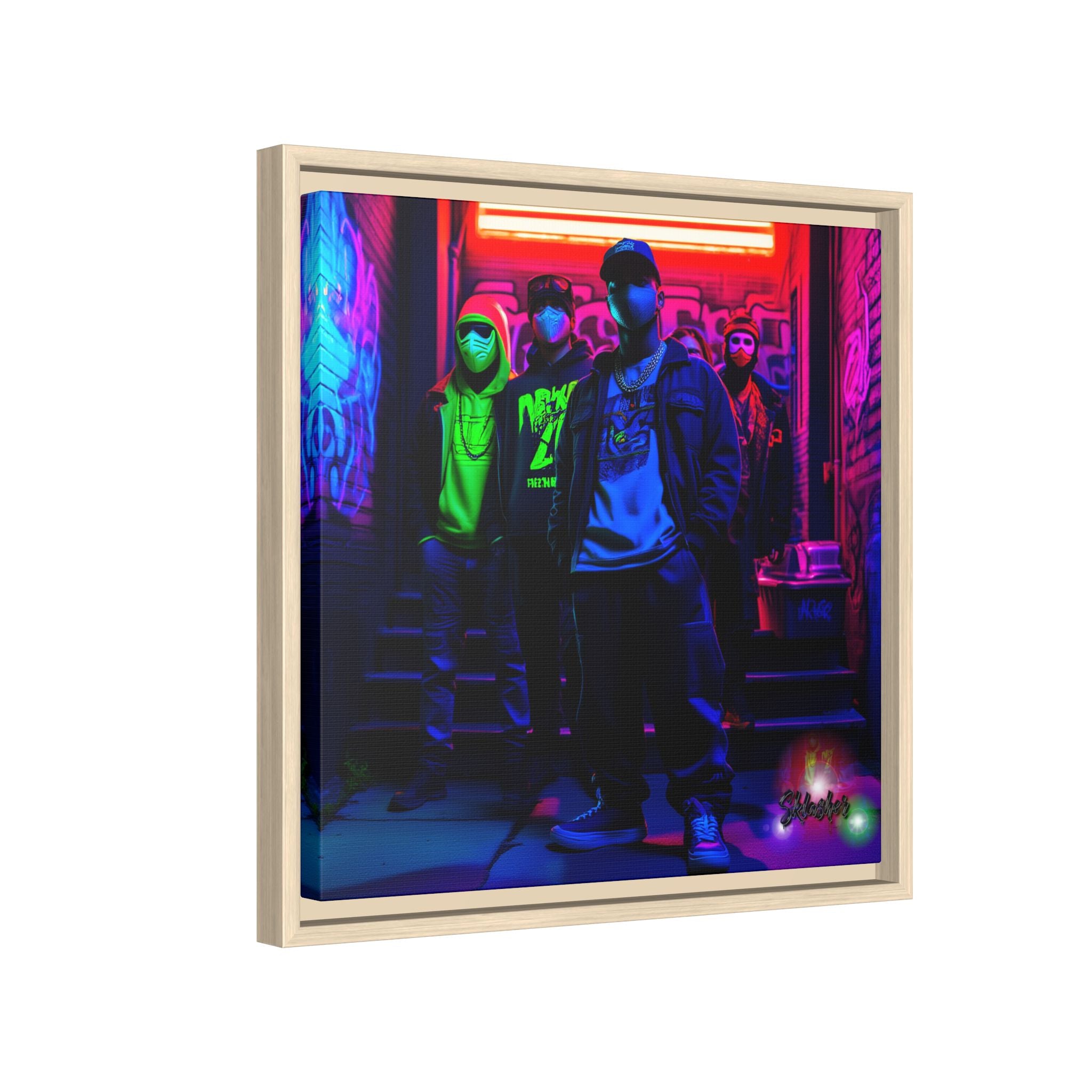 Cyberpunk Street Crew Framed Matte Canvas — Wall Art