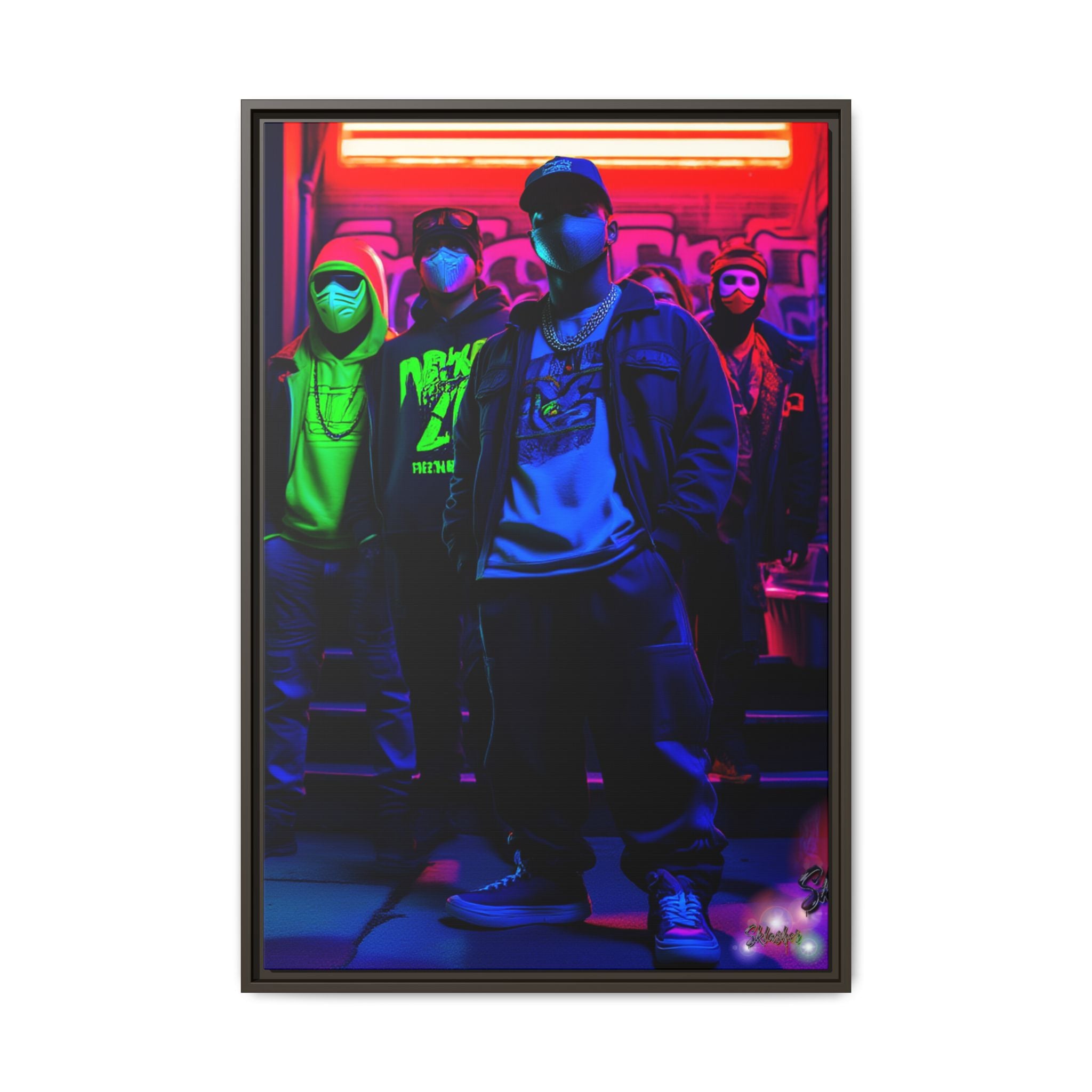 Cyberpunk Street Crew Framed Matte Canvas — Wall Art