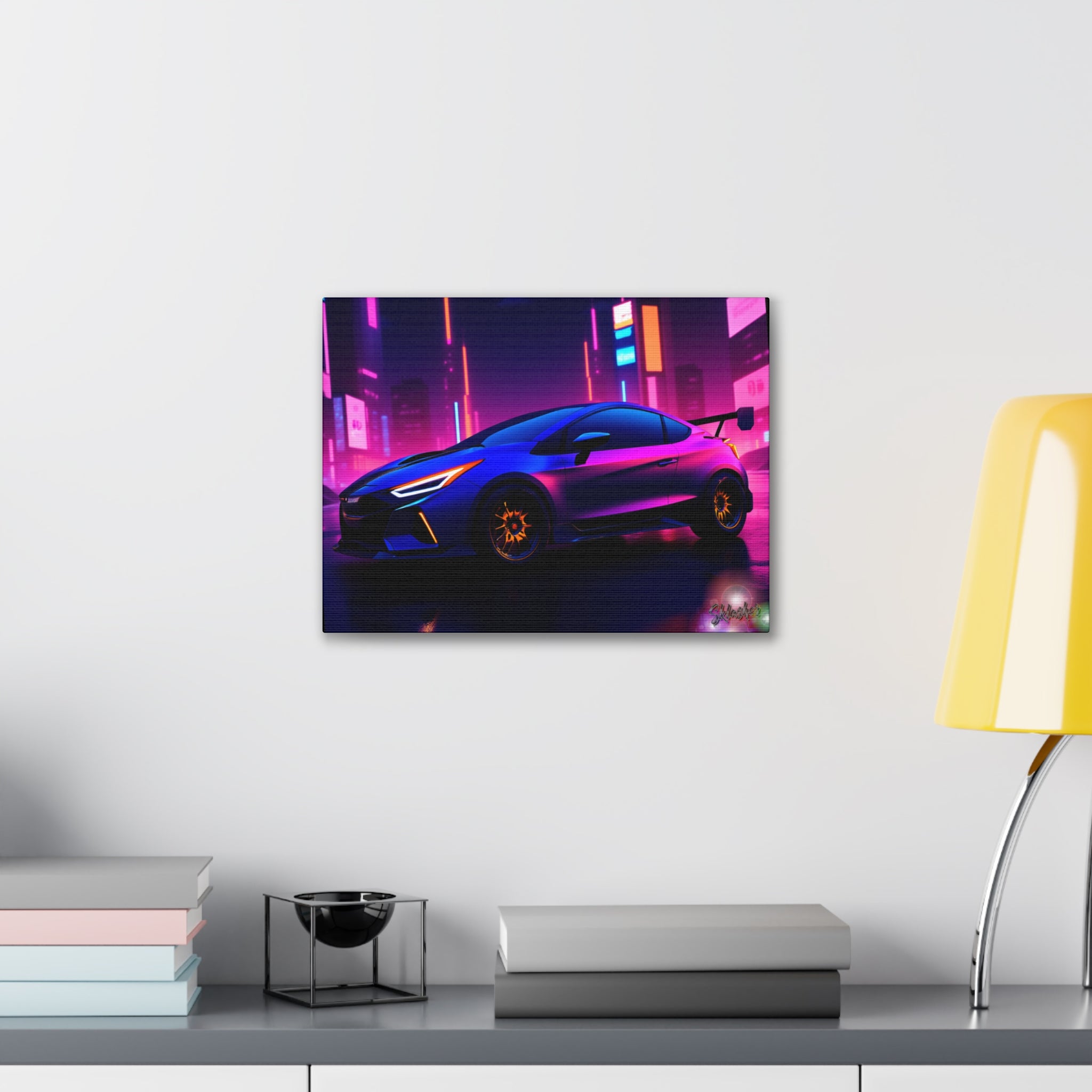 Colorful Retro Futuristic Sports Car — Stretched Canvas Wall Art