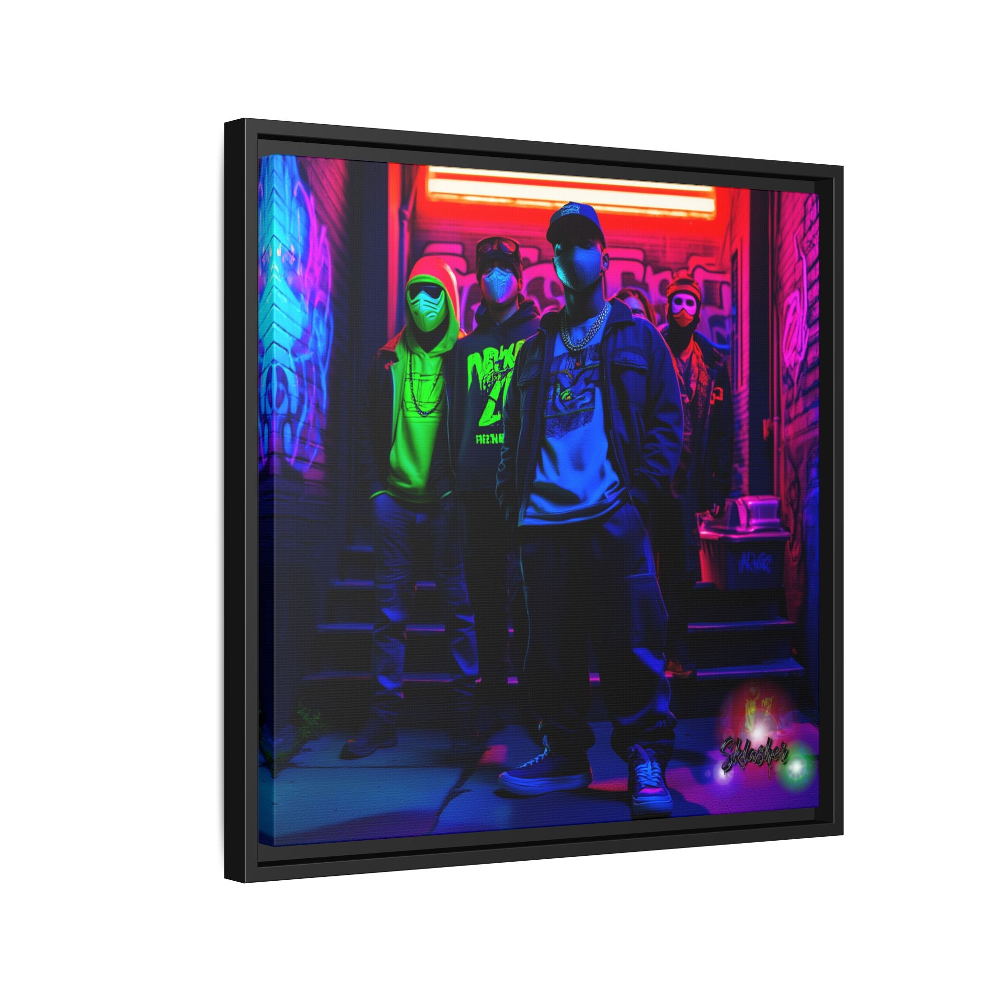 Cyberpunk Street Crew Framed Matte Canvas — Wall Art