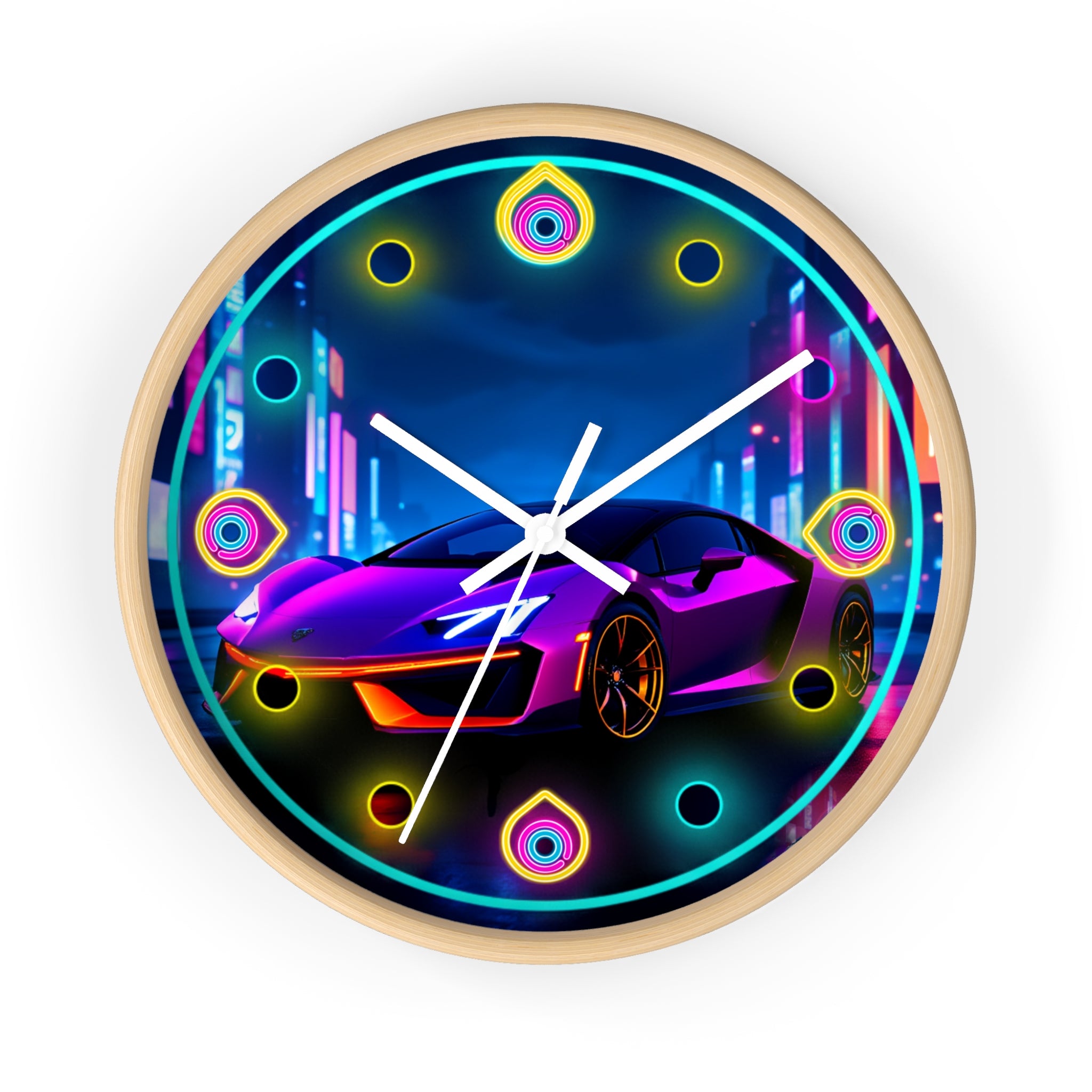 Futuristic Neon Light Supercar — Retro Wall Clock Decor