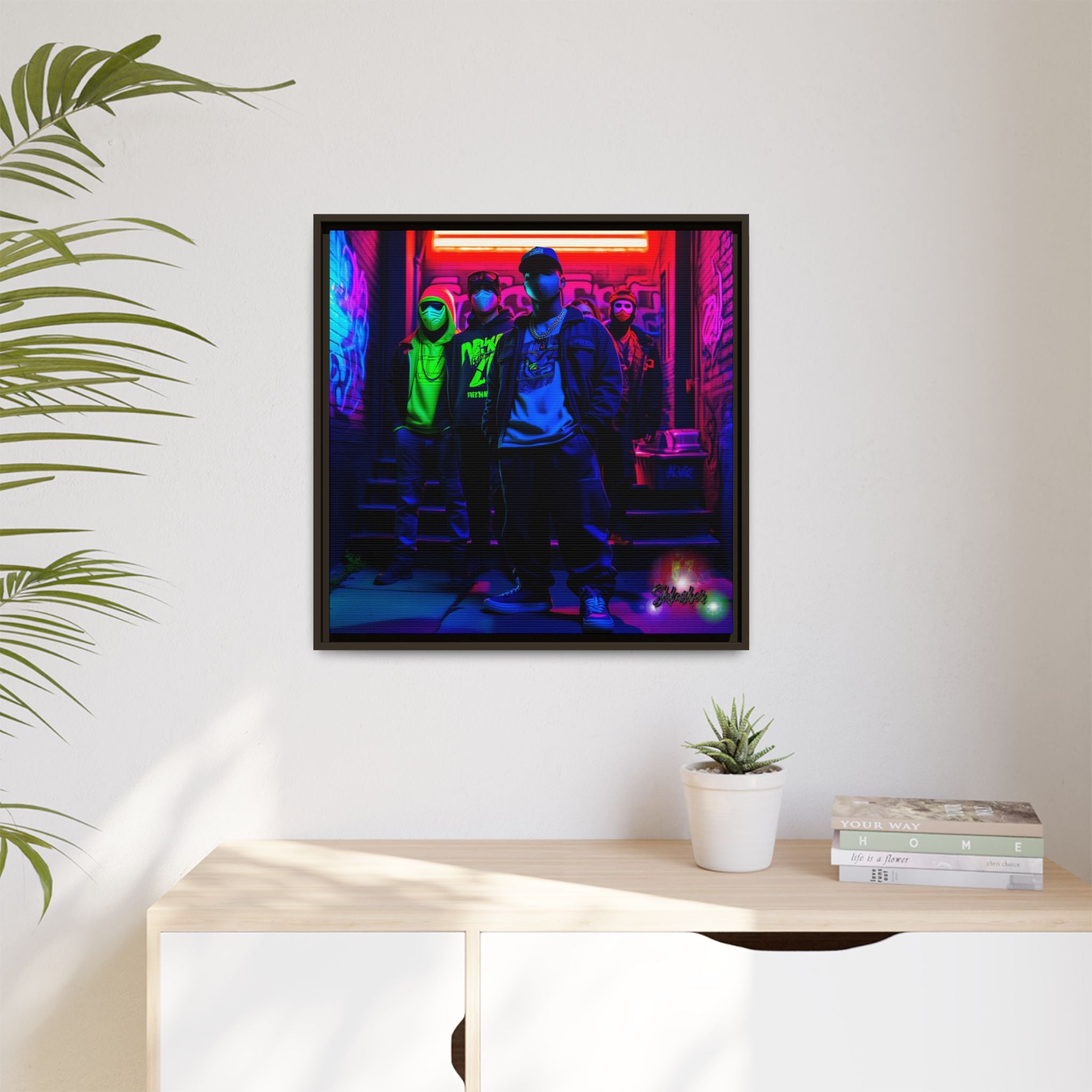 Cyberpunk Street Crew Framed Matte Canvas — Wall Art