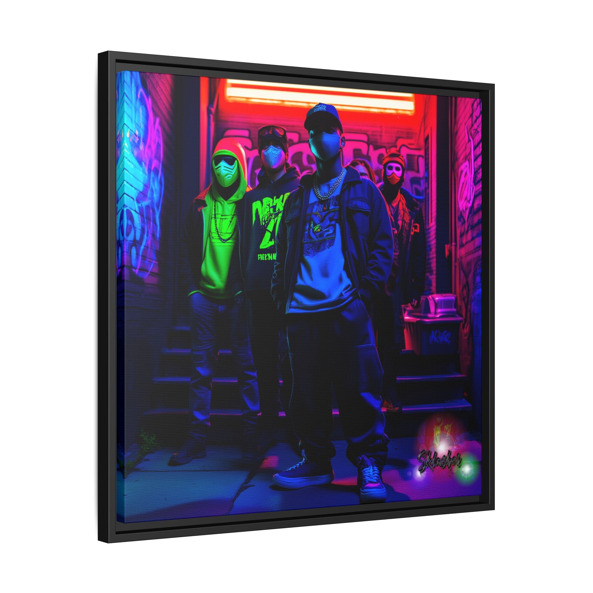 Cyberpunk Street Crew Framed Matte Canvas — Wall Art