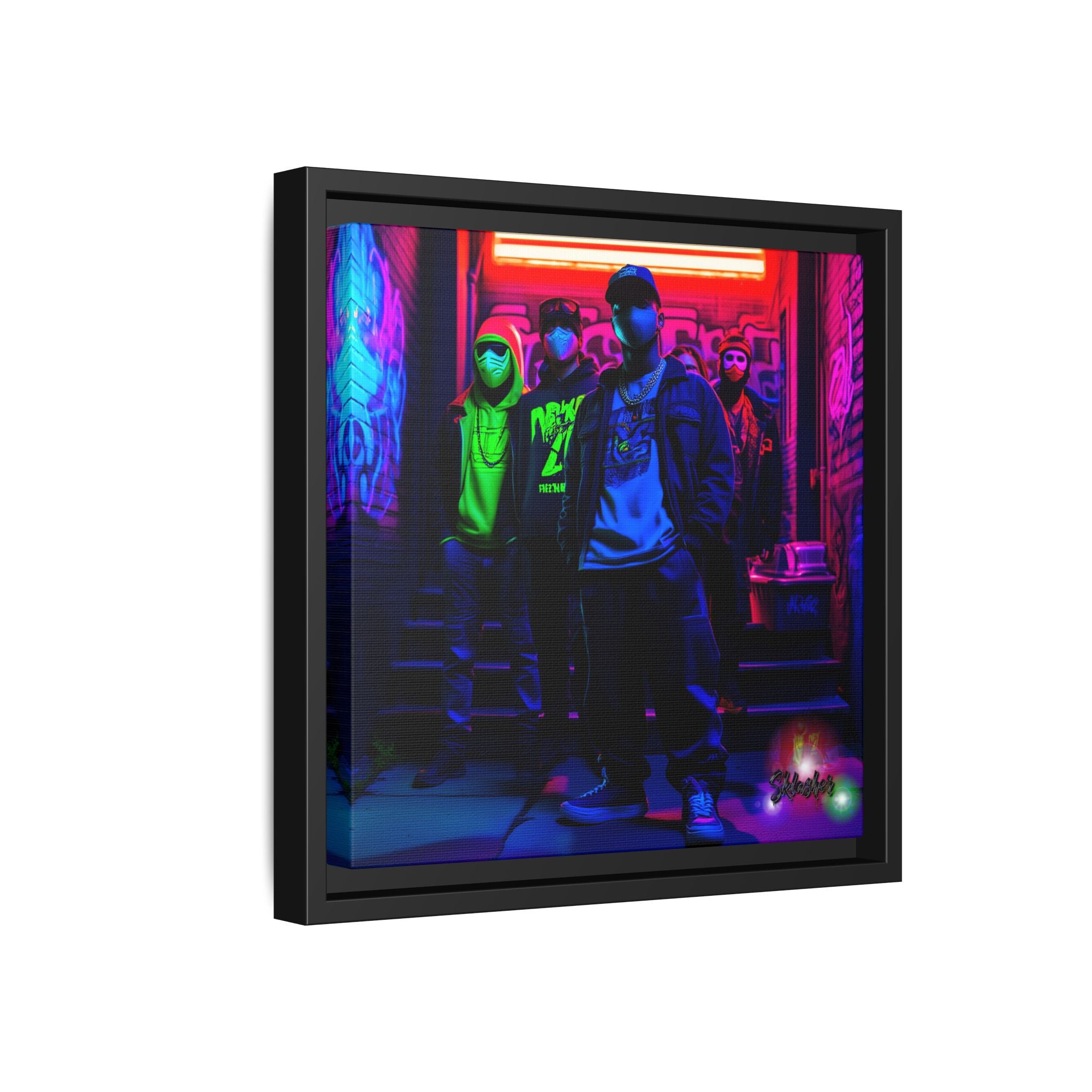 Cyberpunk Street Crew Framed Matte Canvas — Wall Art