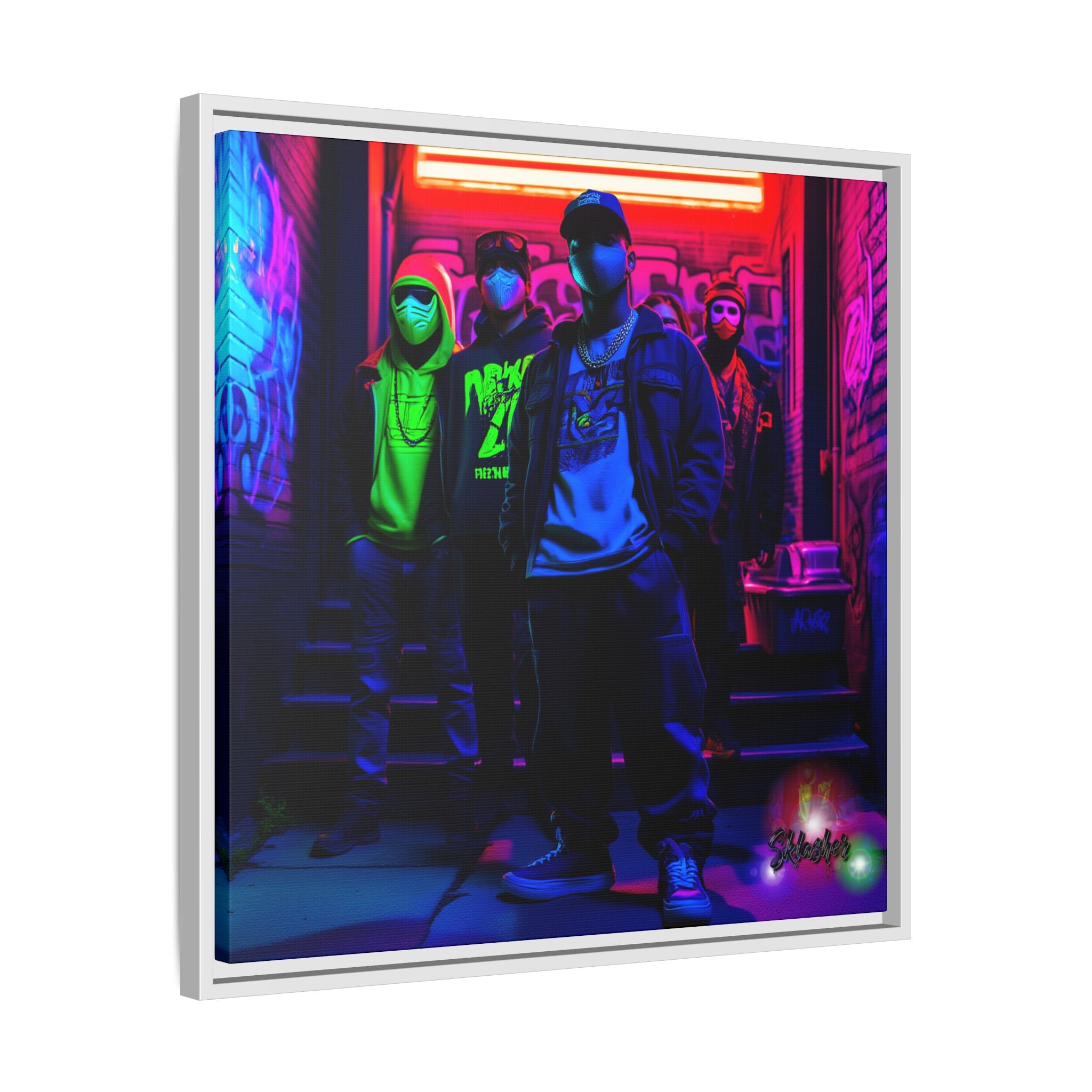 Cyberpunk Street Crew Framed Matte Canvas — Wall Art