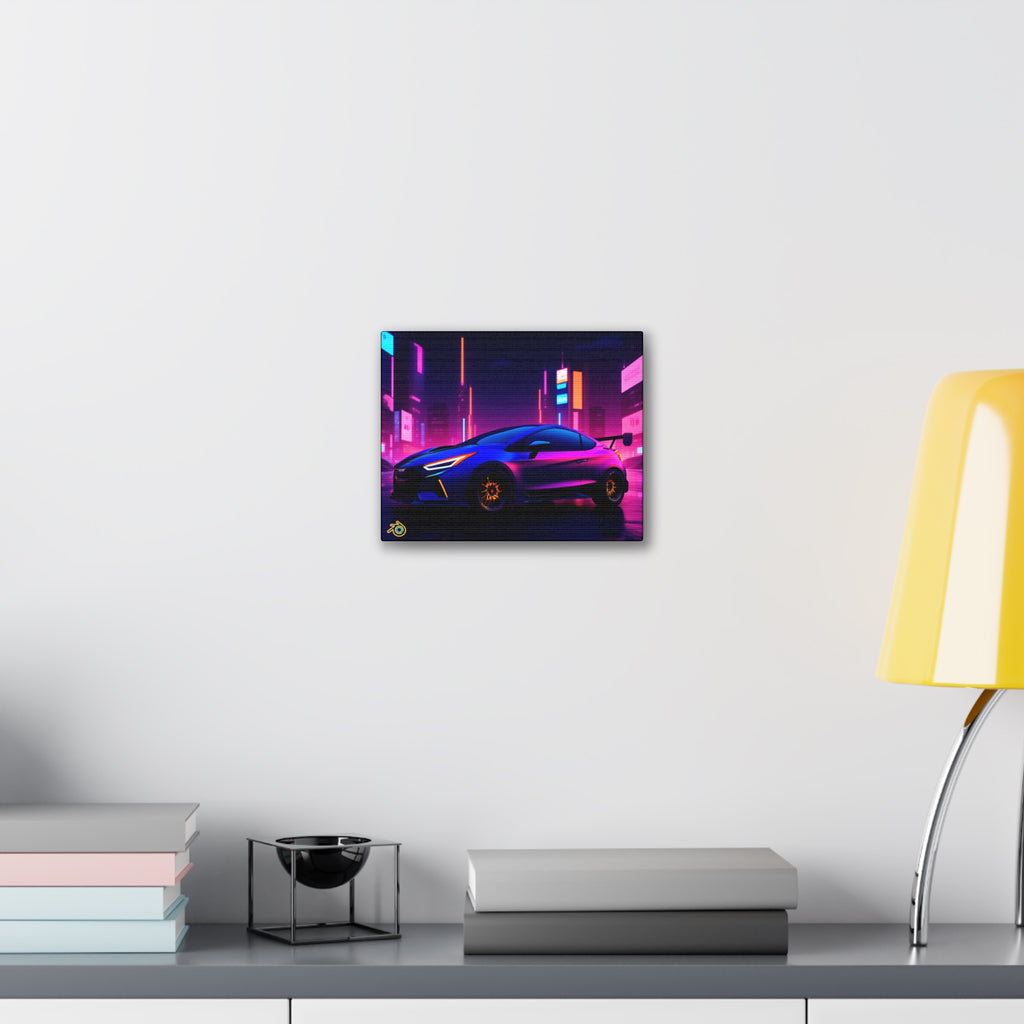 Neon City Sports Car Canvas Print — Retro Futuristic Wall Art