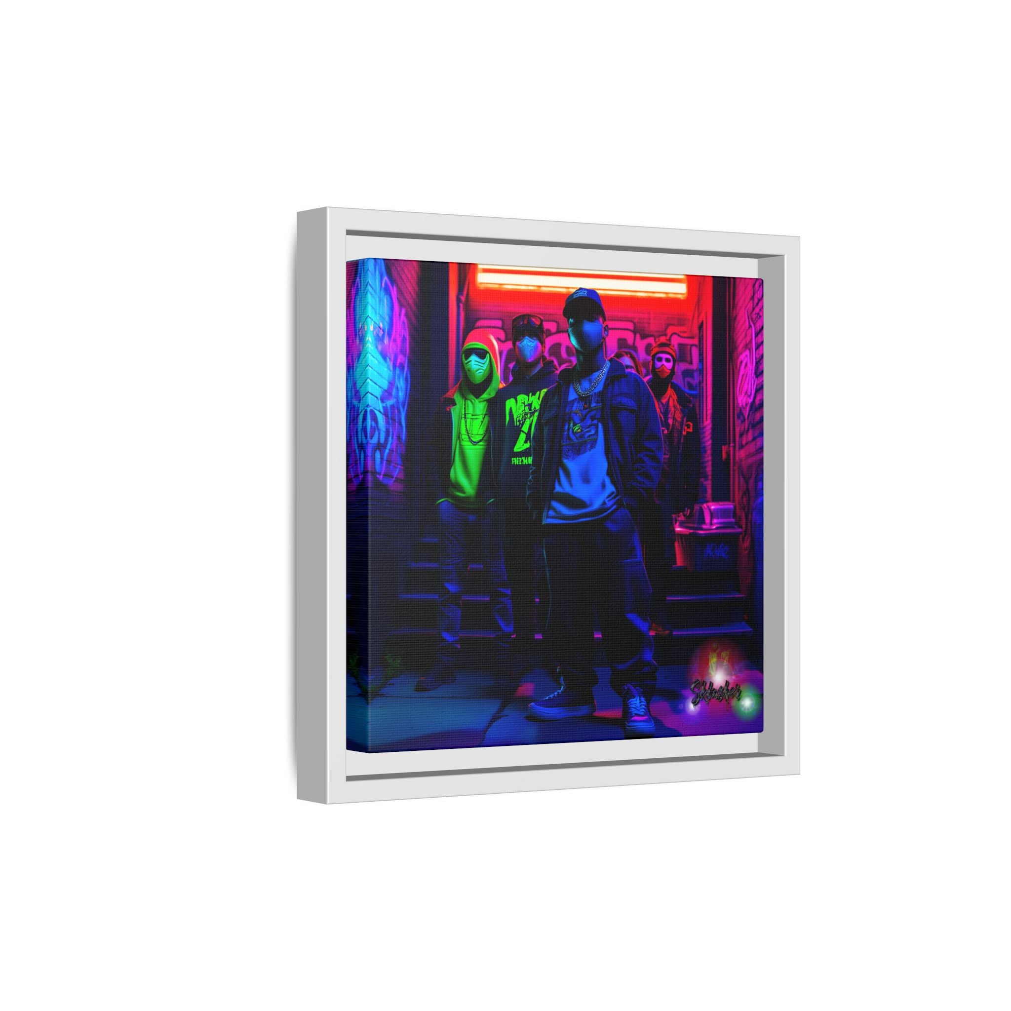 Cyberpunk Street Crew Framed Matte Canvas — Wall Art