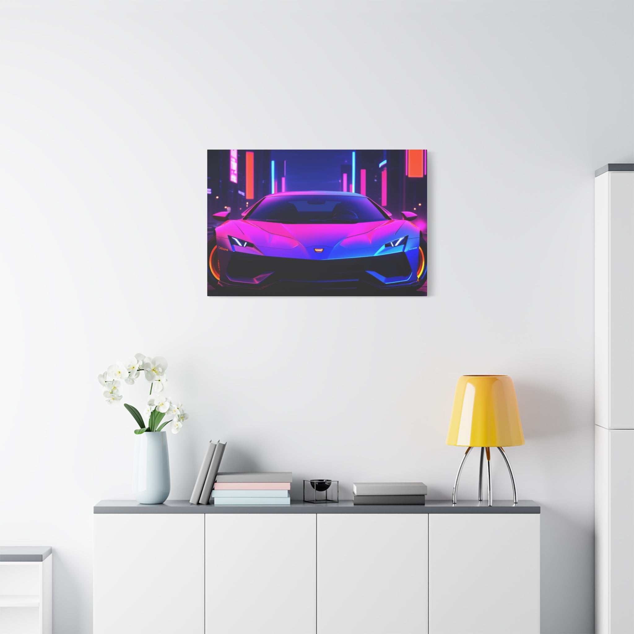 Retro Futuristic Neon Supercar — Wall Art Canvas
