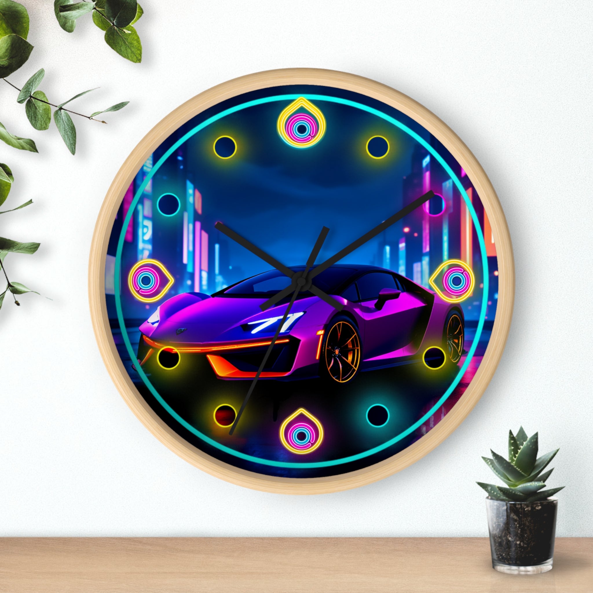 Futuristic Neon Light Supercar — Retro Wall Clock Decor