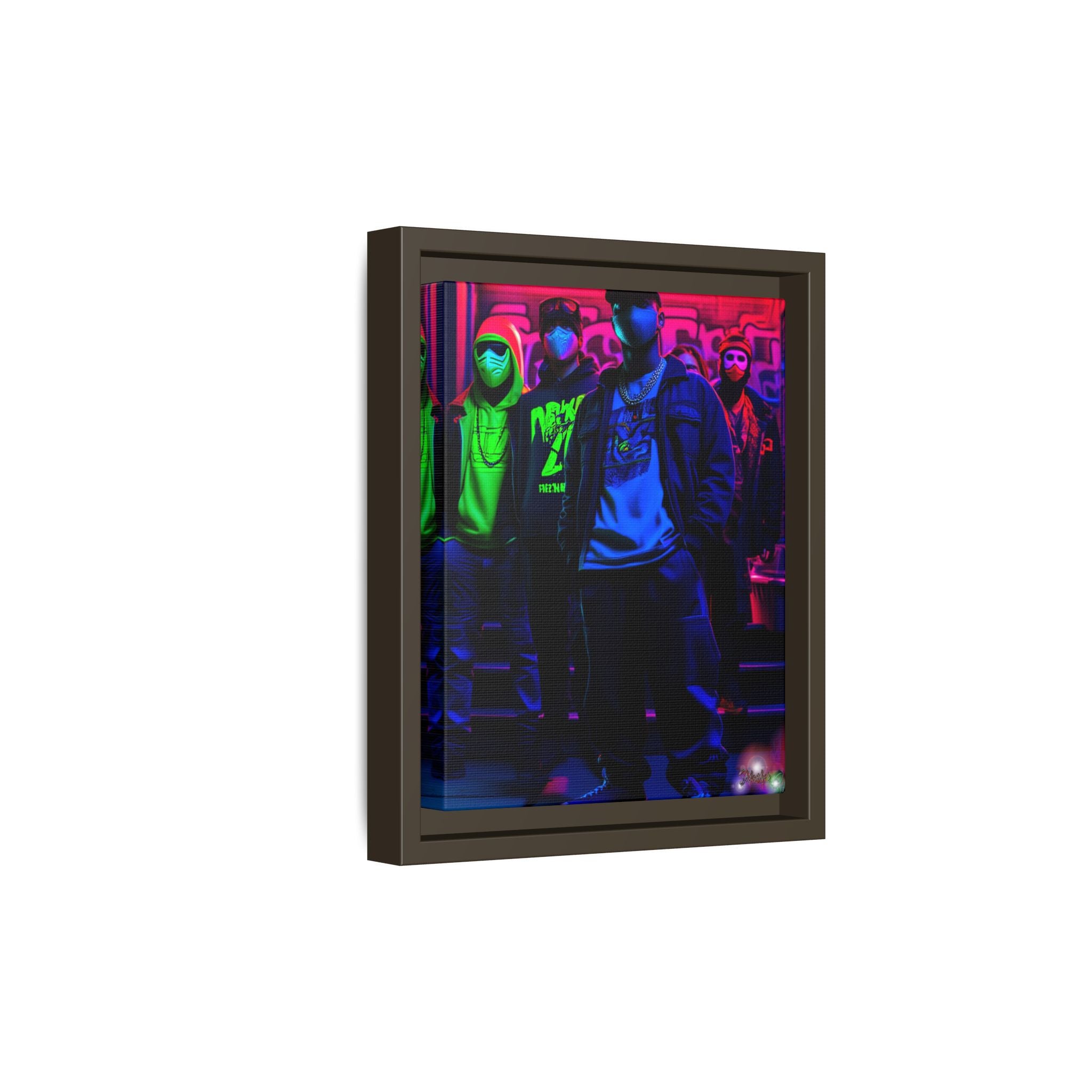 Cyberpunk Street Crew Framed Matte Canvas — Wall Art
