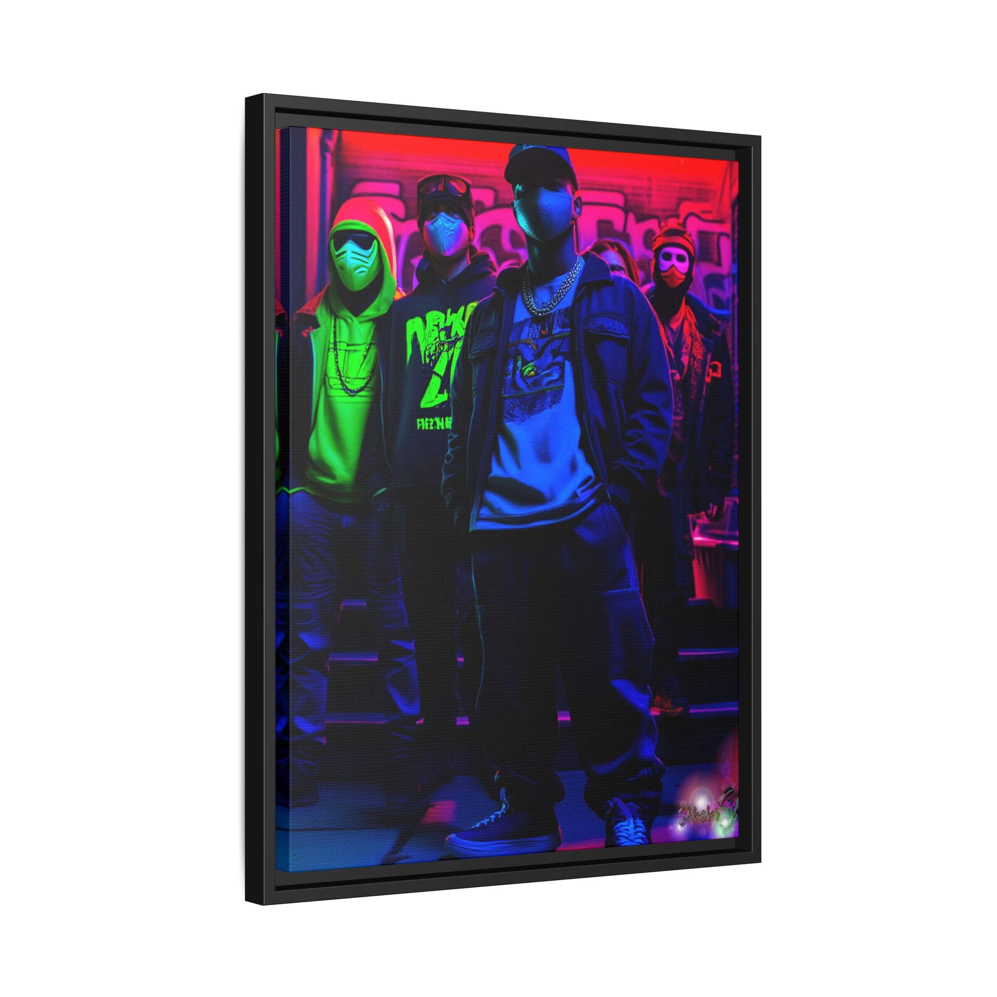 Cyberpunk Street Crew Framed Matte Canvas — Wall Art