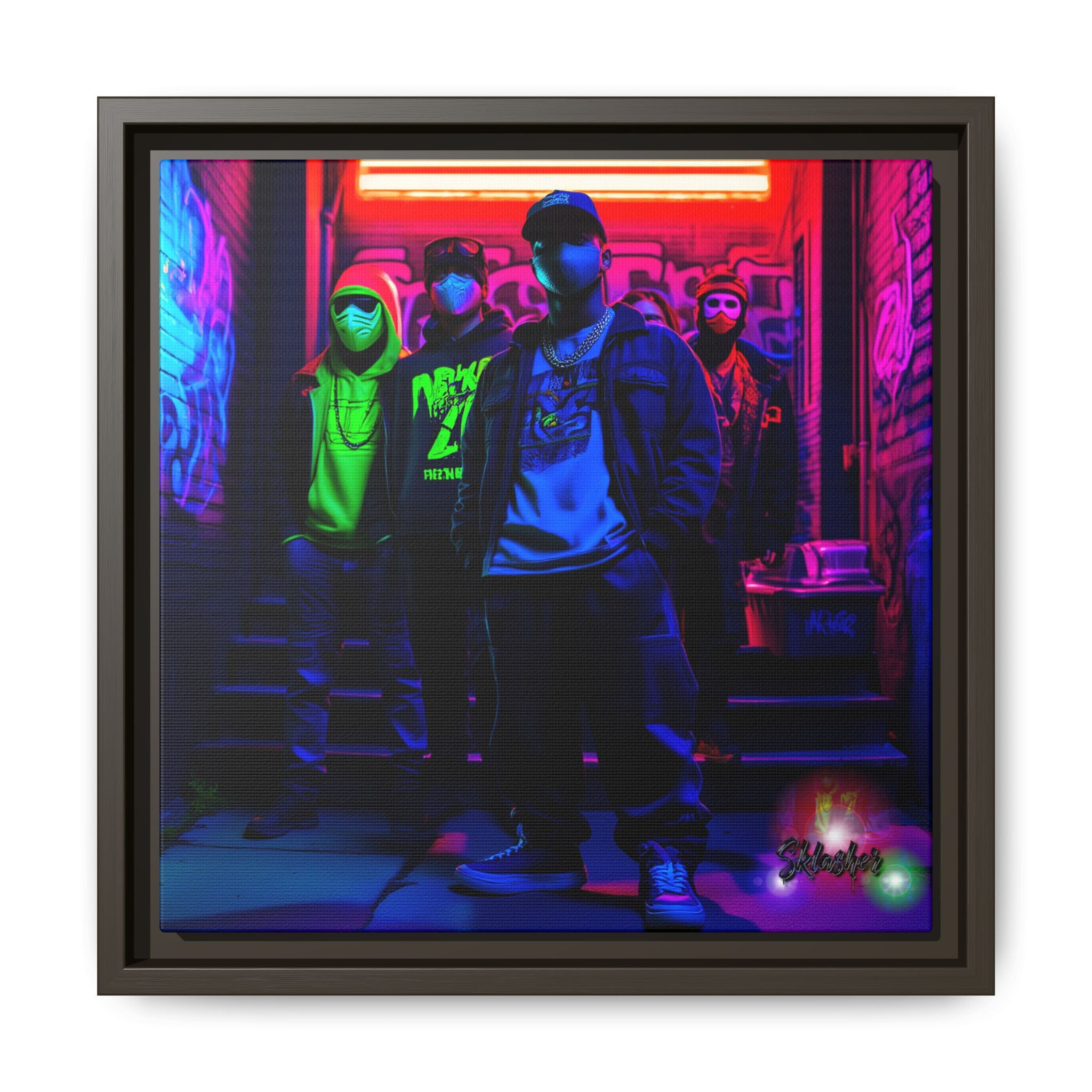 Cyberpunk Street Crew Framed Matte Canvas — Wall Art