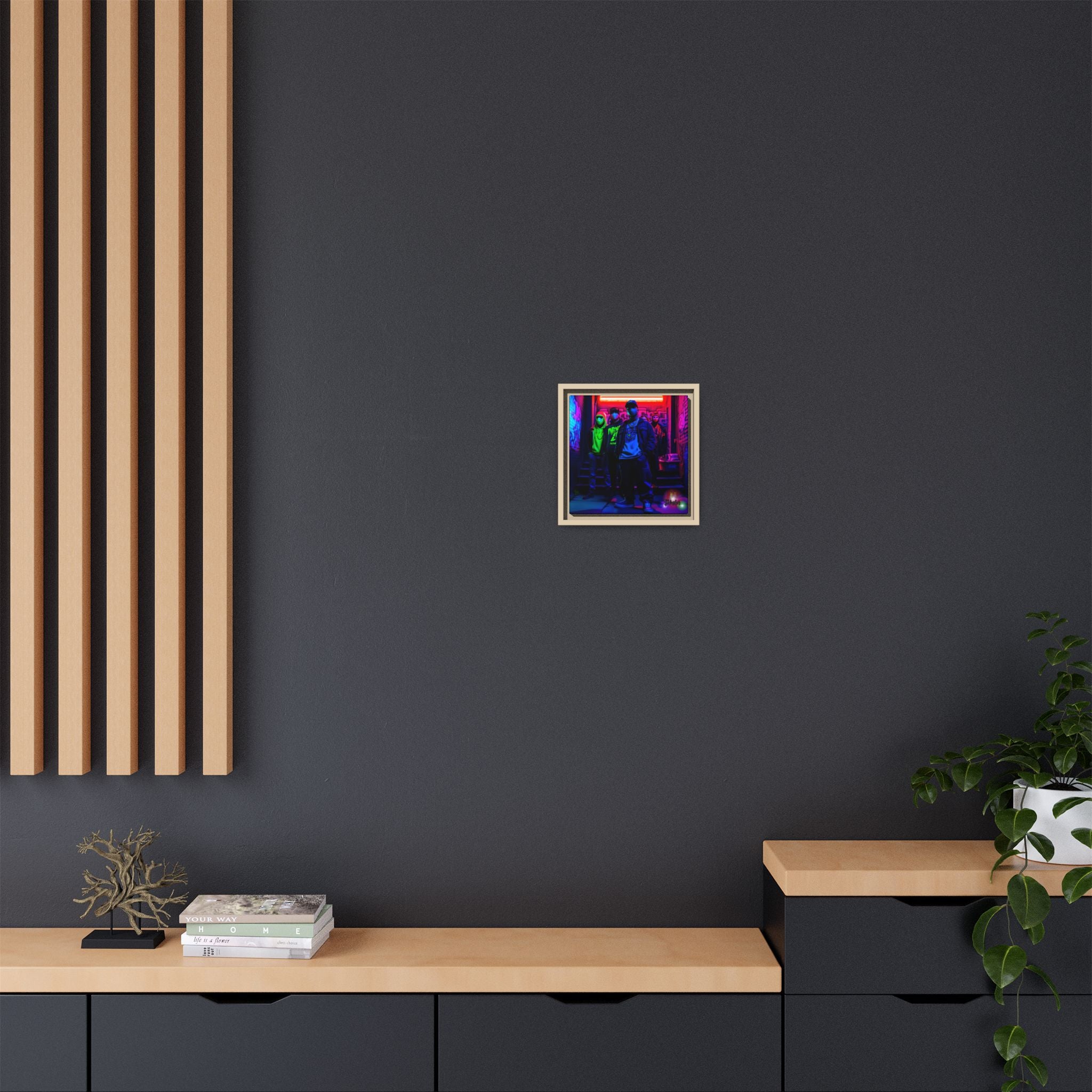 Cyberpunk Street Crew Framed Matte Canvas — Wall Art