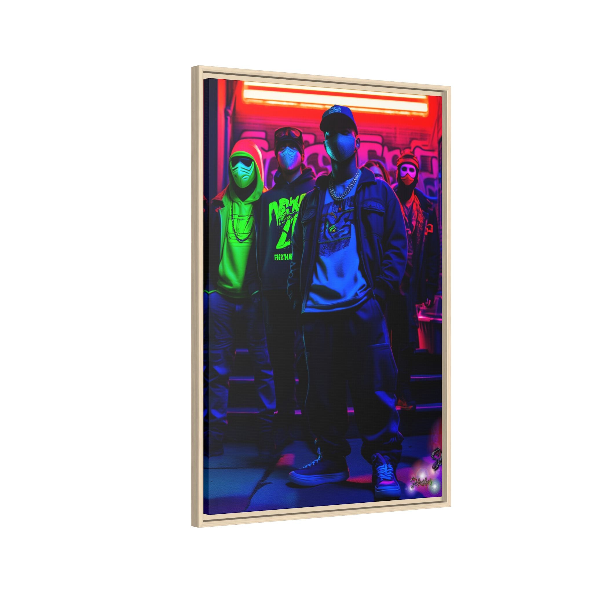 Cyberpunk Street Crew Framed Matte Canvas — Wall Art