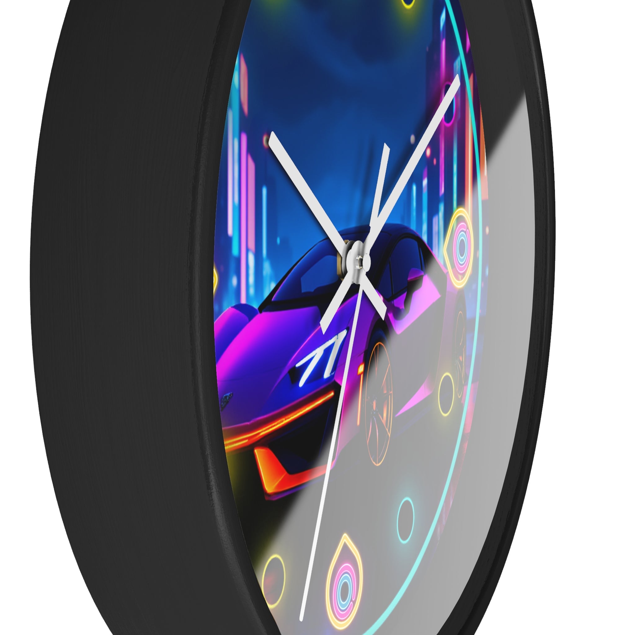 Futuristic Neon Light Supercar — Retro Wall Clock Decor