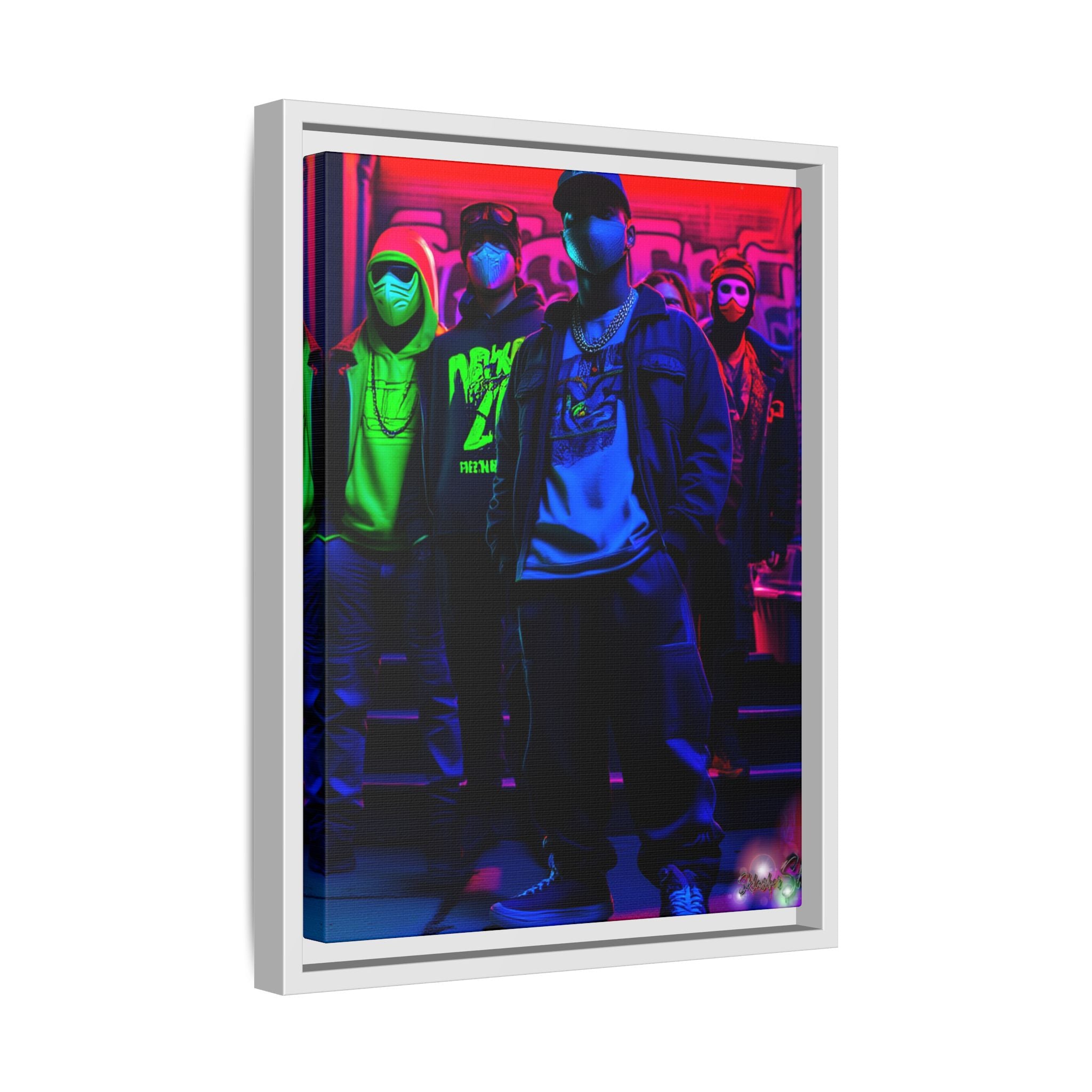 Cyberpunk Street Crew Framed Matte Canvas — Wall Art