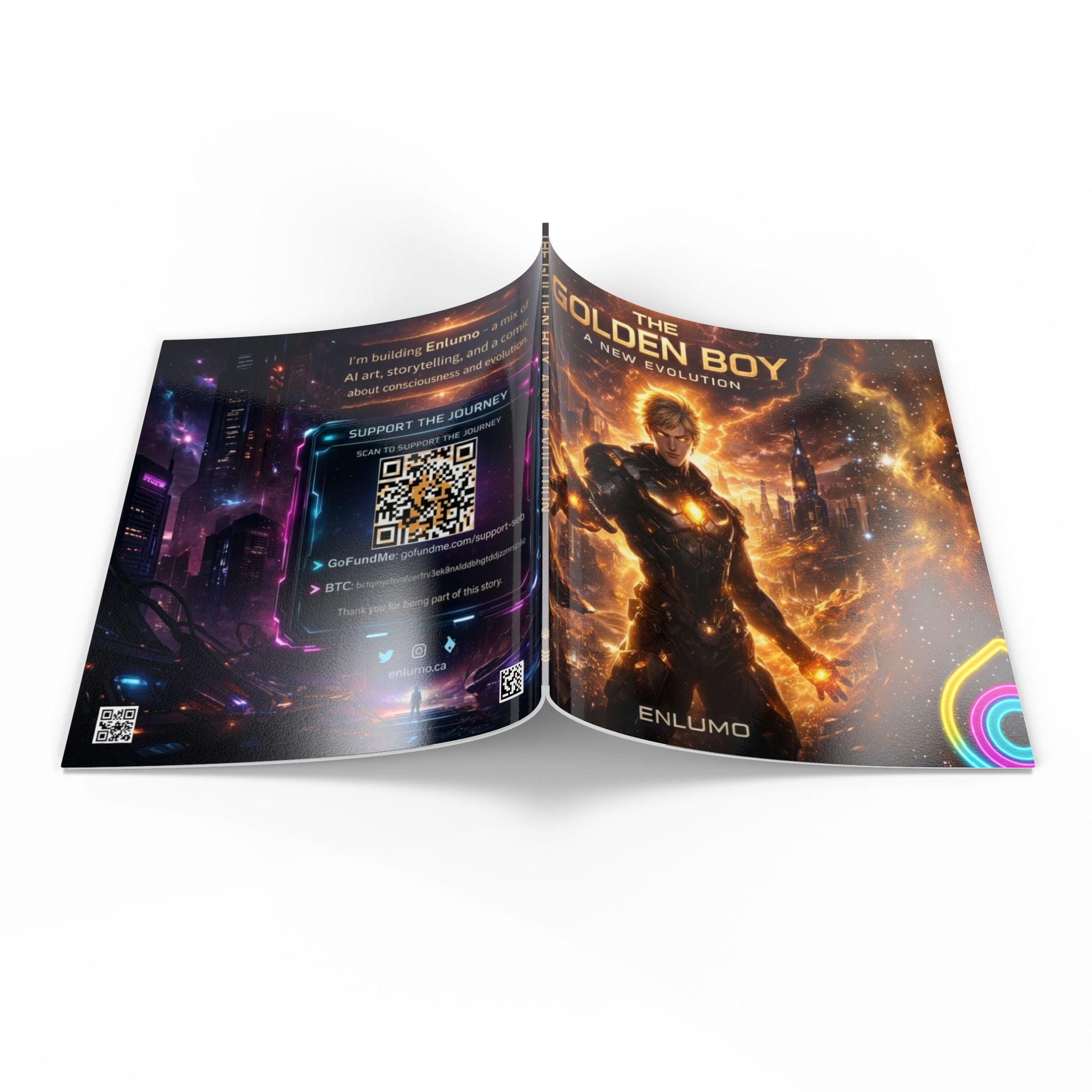 The Golden Boy: A New Evolution – Cyberpunk Comic Art Print | Futuristic Neon Story Book