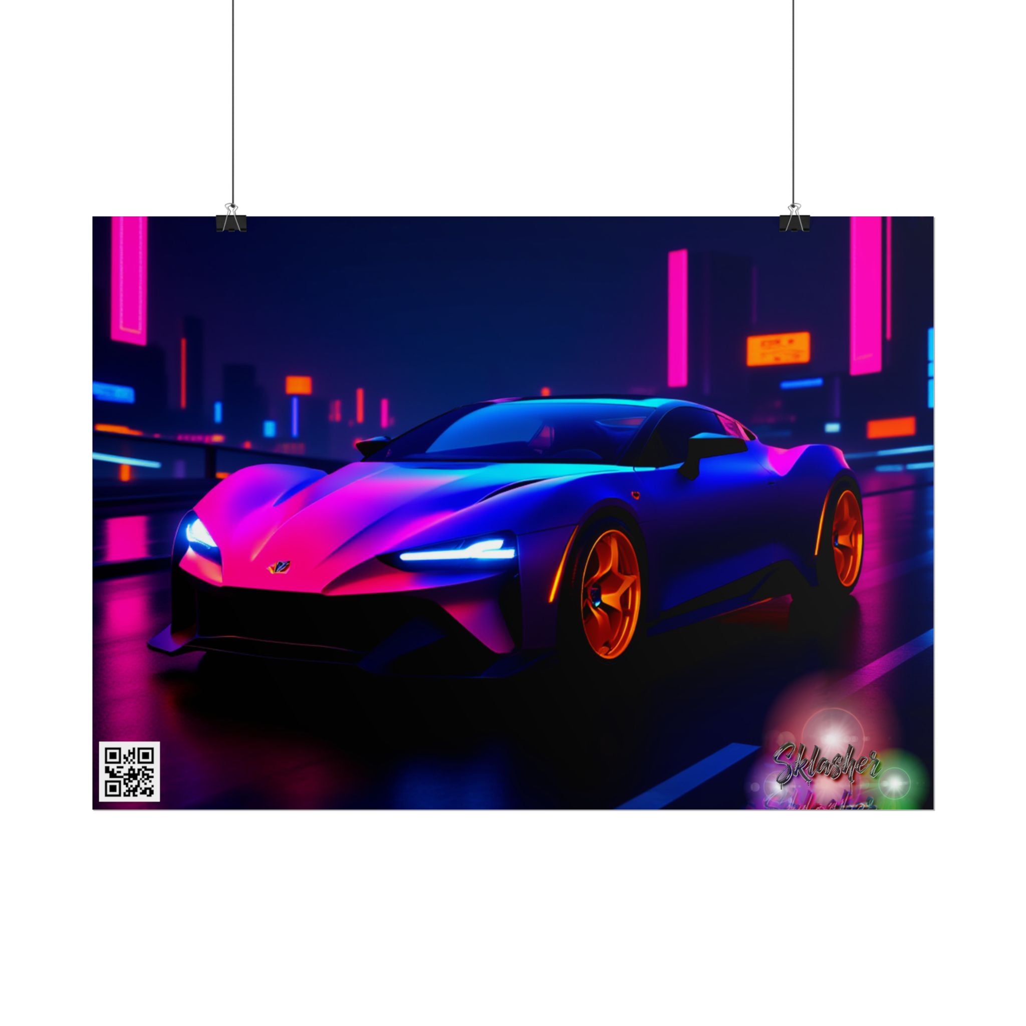 Futuristic Retro Supercar Poster — Vibrant Neon Wall Art