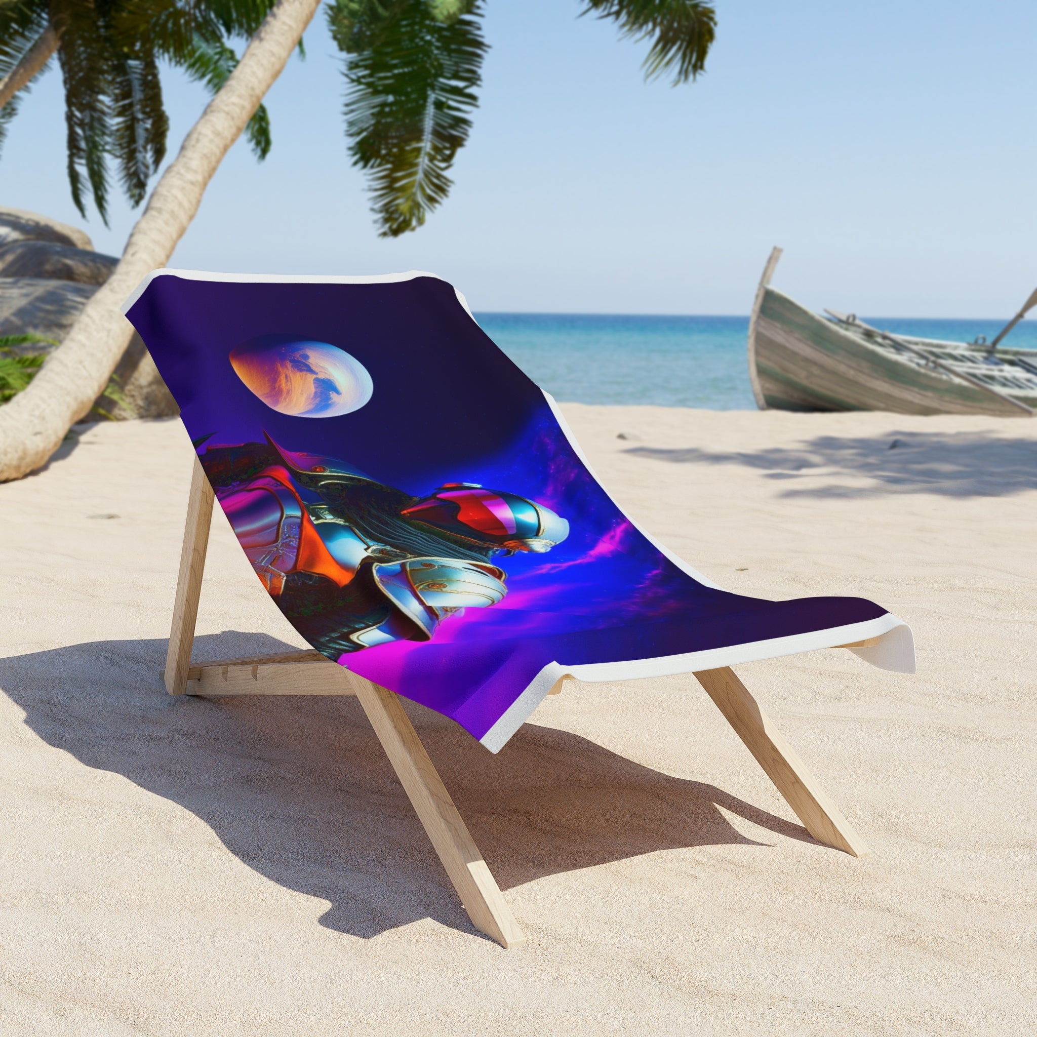 Galactic Knight Beach Towel — Retro Sci‑Fi Space Armor Design