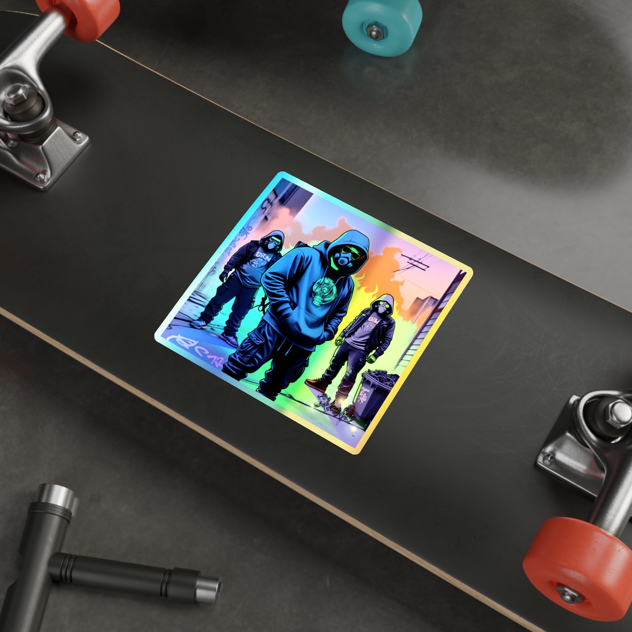 Gasmask Street Crew — Holographic Die-cut Sticker