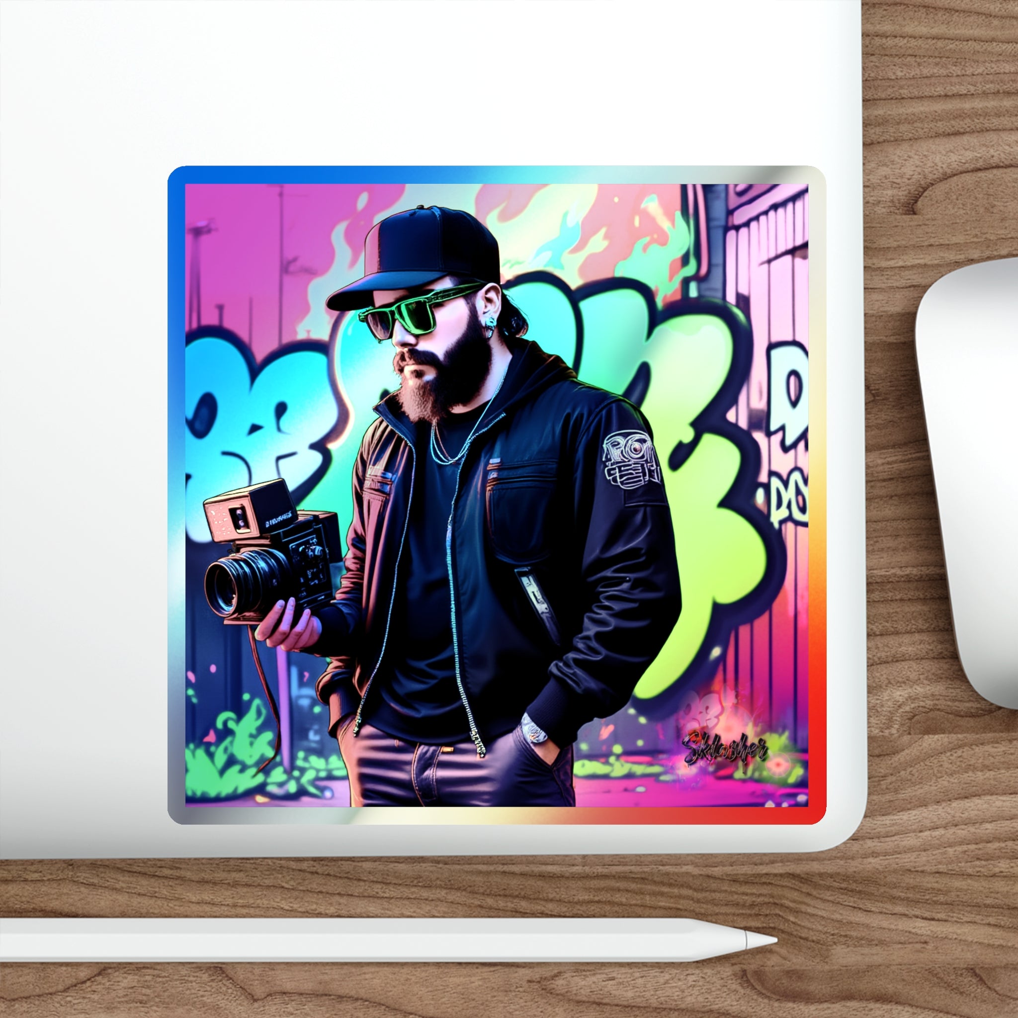 Holographic Graffiti Photographer Vinyl Sticker — Ultra-Durable Die-Cut