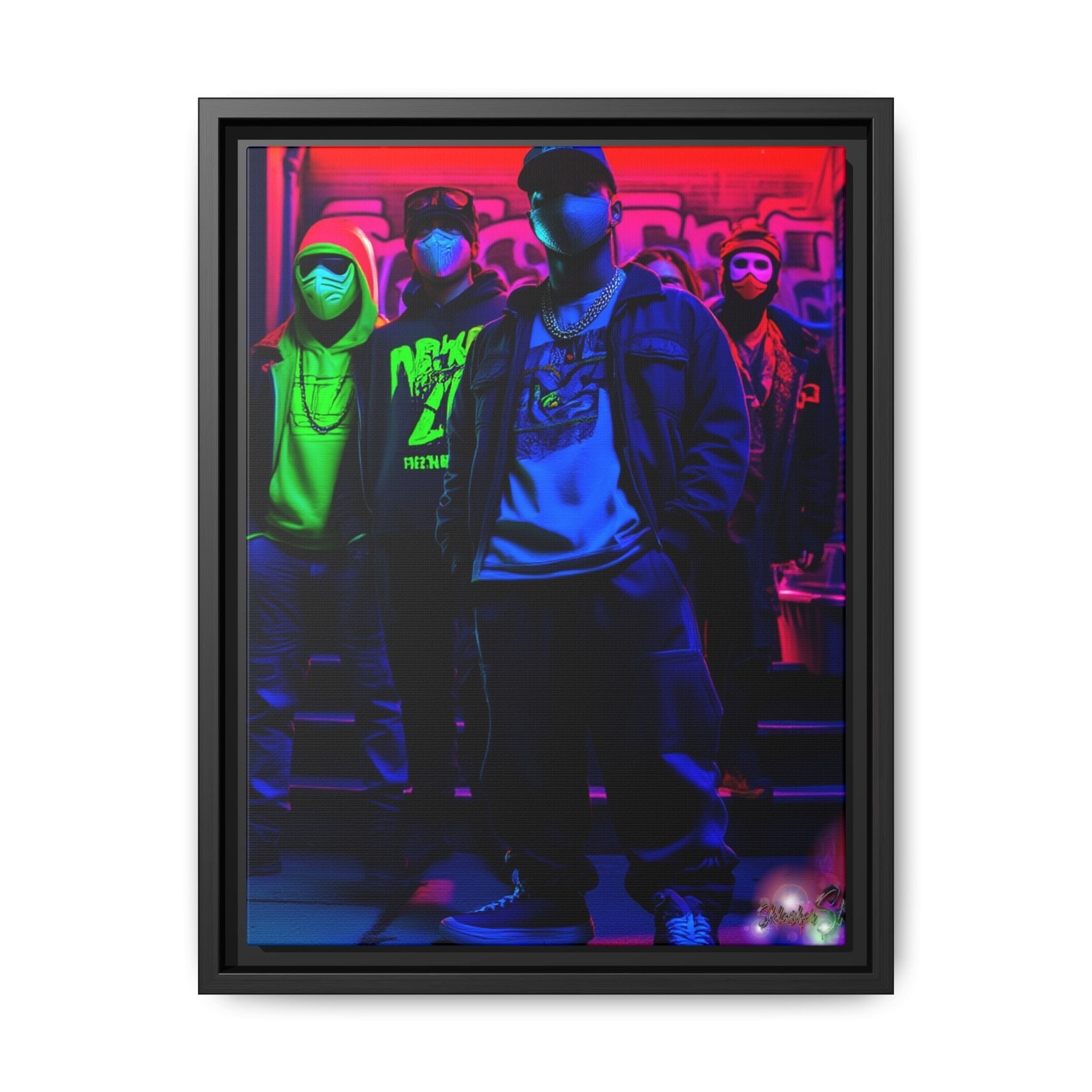 Cyberpunk Street Crew Framed Matte Canvas — Wall Art