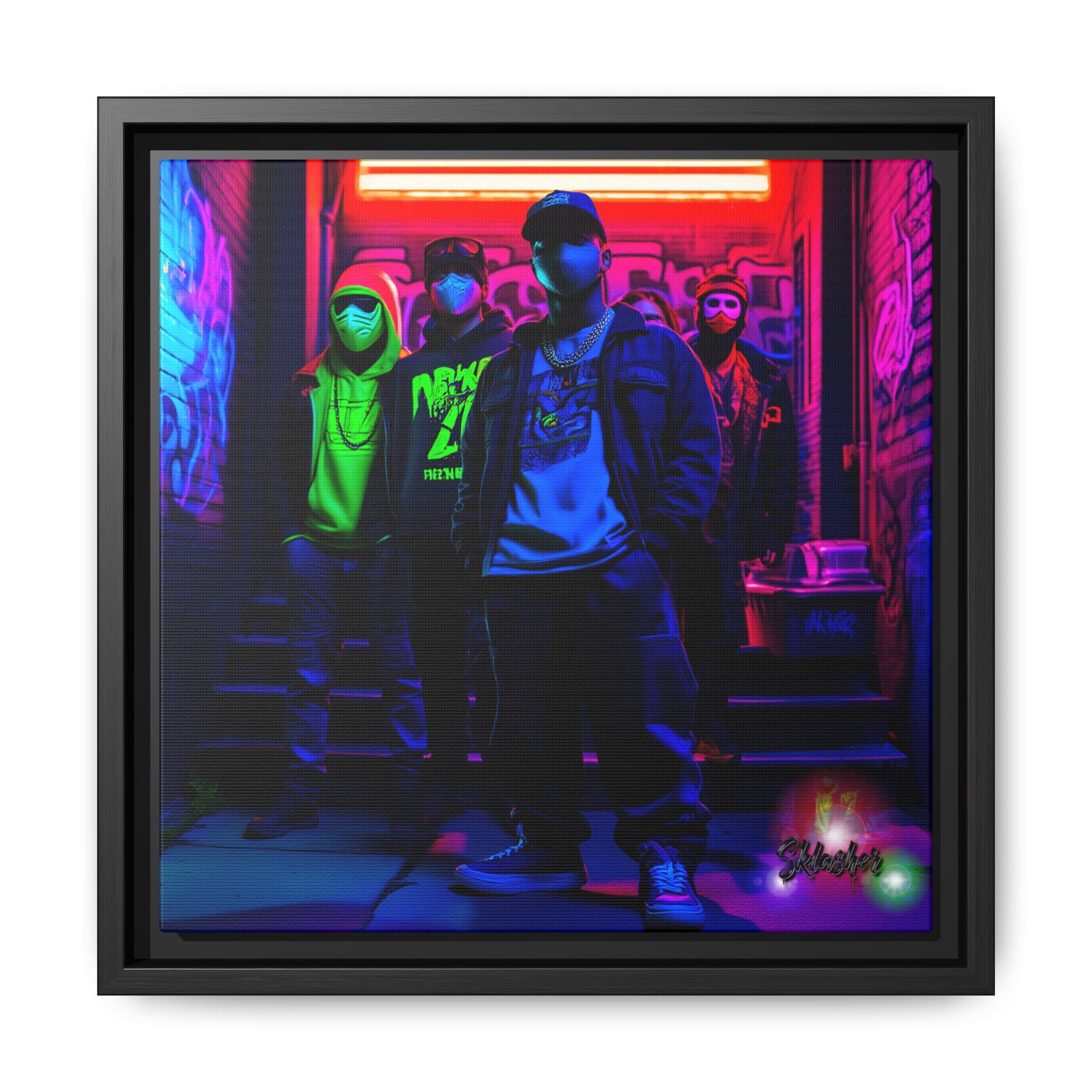 Cyberpunk Street Crew Framed Matte Canvas — Wall Art