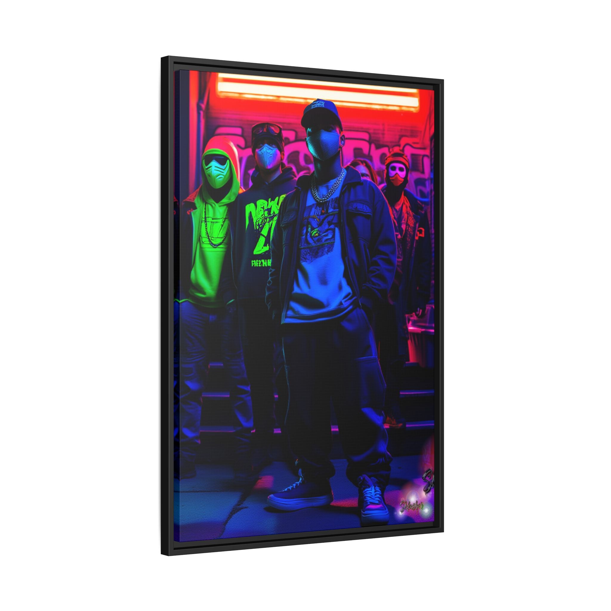 Cyberpunk Street Crew Framed Matte Canvas — Wall Art