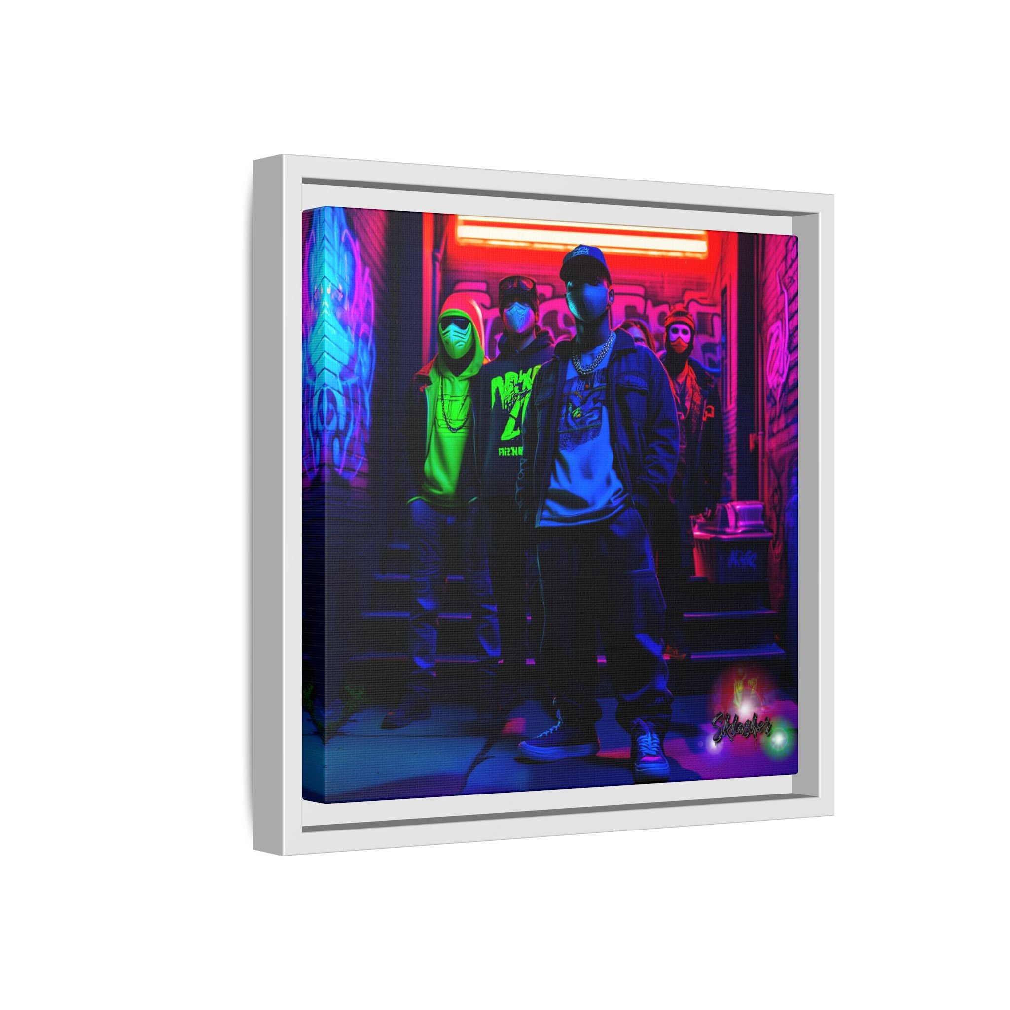 Cyberpunk Street Crew Framed Matte Canvas — Wall Art