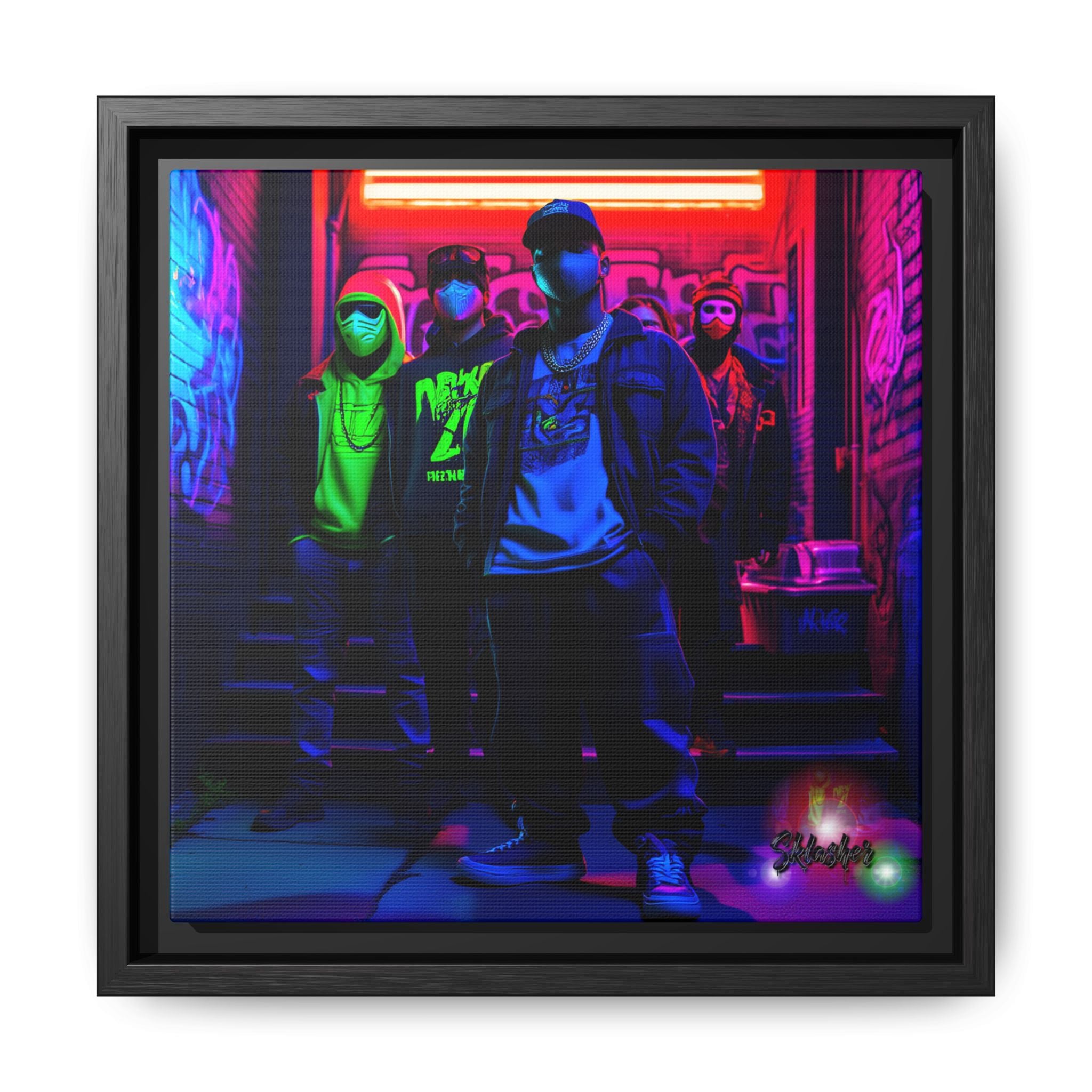 Cyberpunk Street Crew Framed Matte Canvas — Wall Art