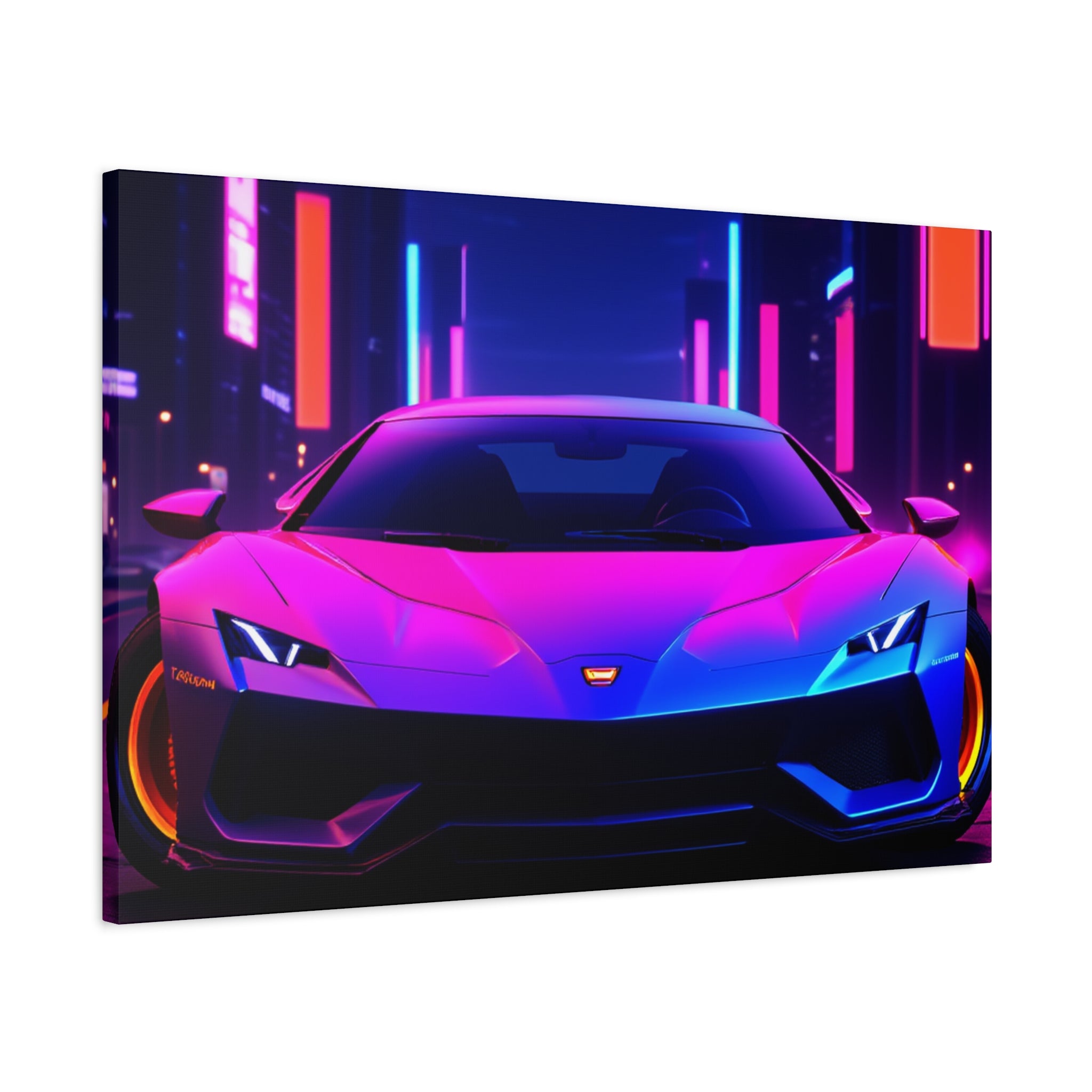 Retro Futuristic Neon Supercar — Wall Art Canvas