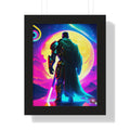 Neon Sci‑Fi Knight Framed Poster — Futuristic Cyberpunk Wall Art