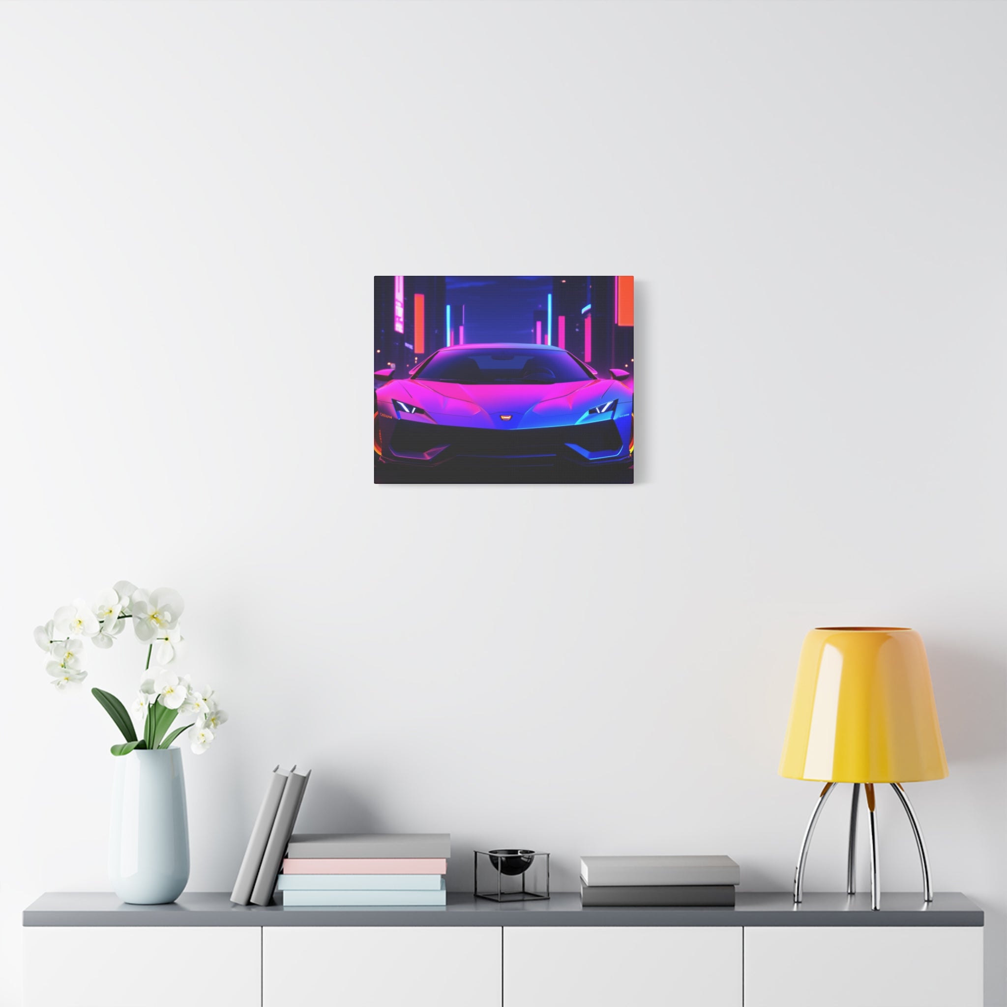 Retro Futuristic Neon Supercar — Wall Art Canvas