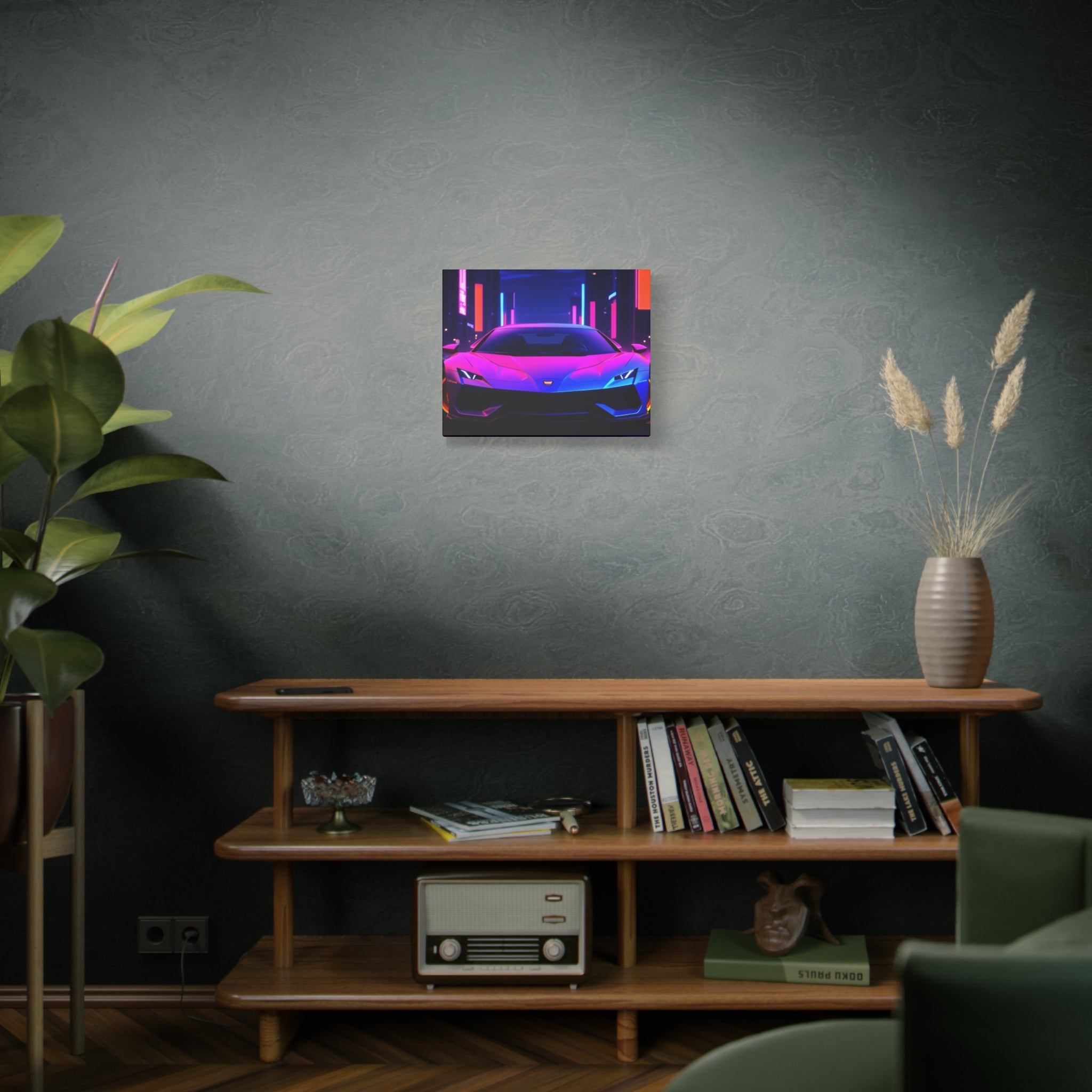 Retro Futuristic Neon Supercar — Wall Art Canvas