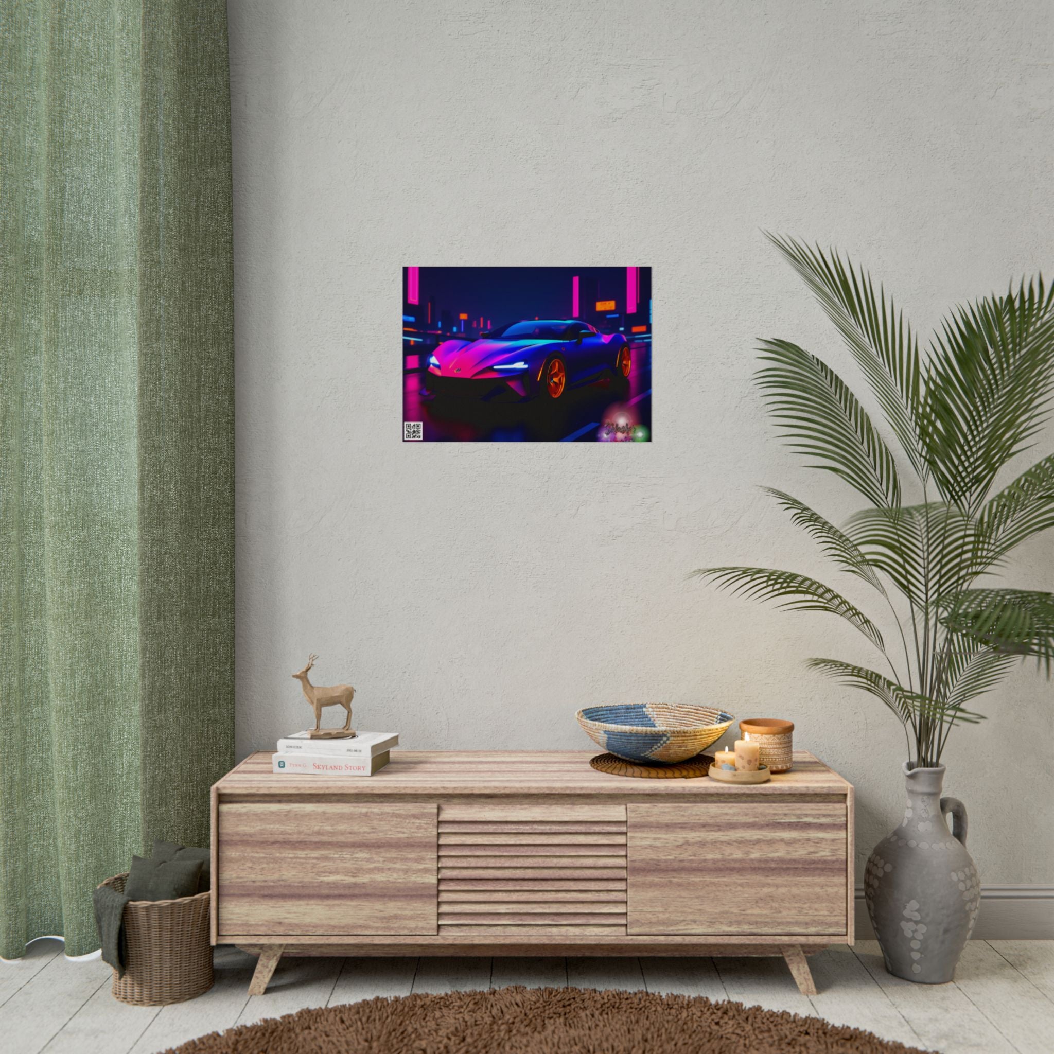 Futuristic Retro Supercar Poster — Vibrant Neon Wall Art