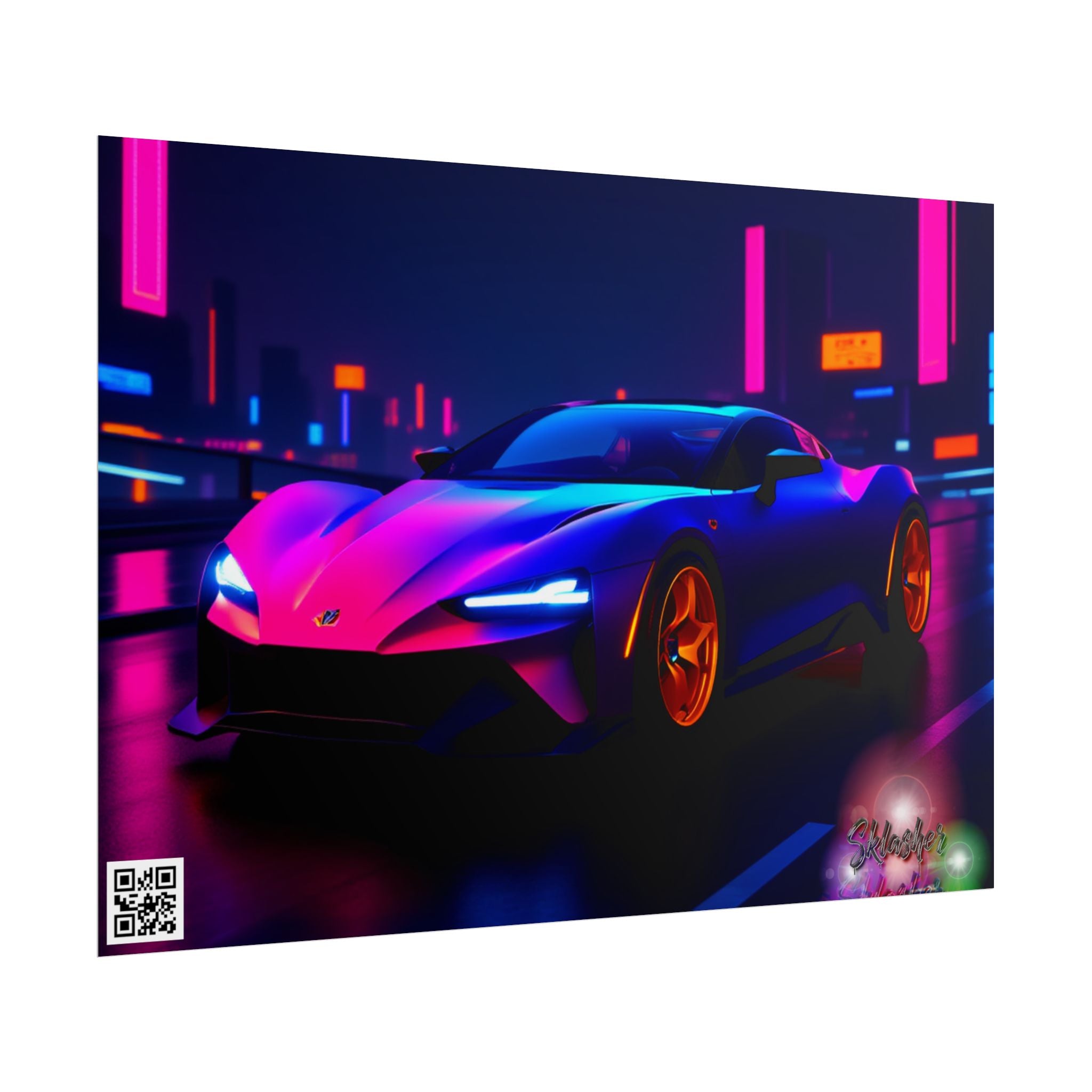 Futuristic Retro Supercar Poster — Vibrant Neon Wall Art