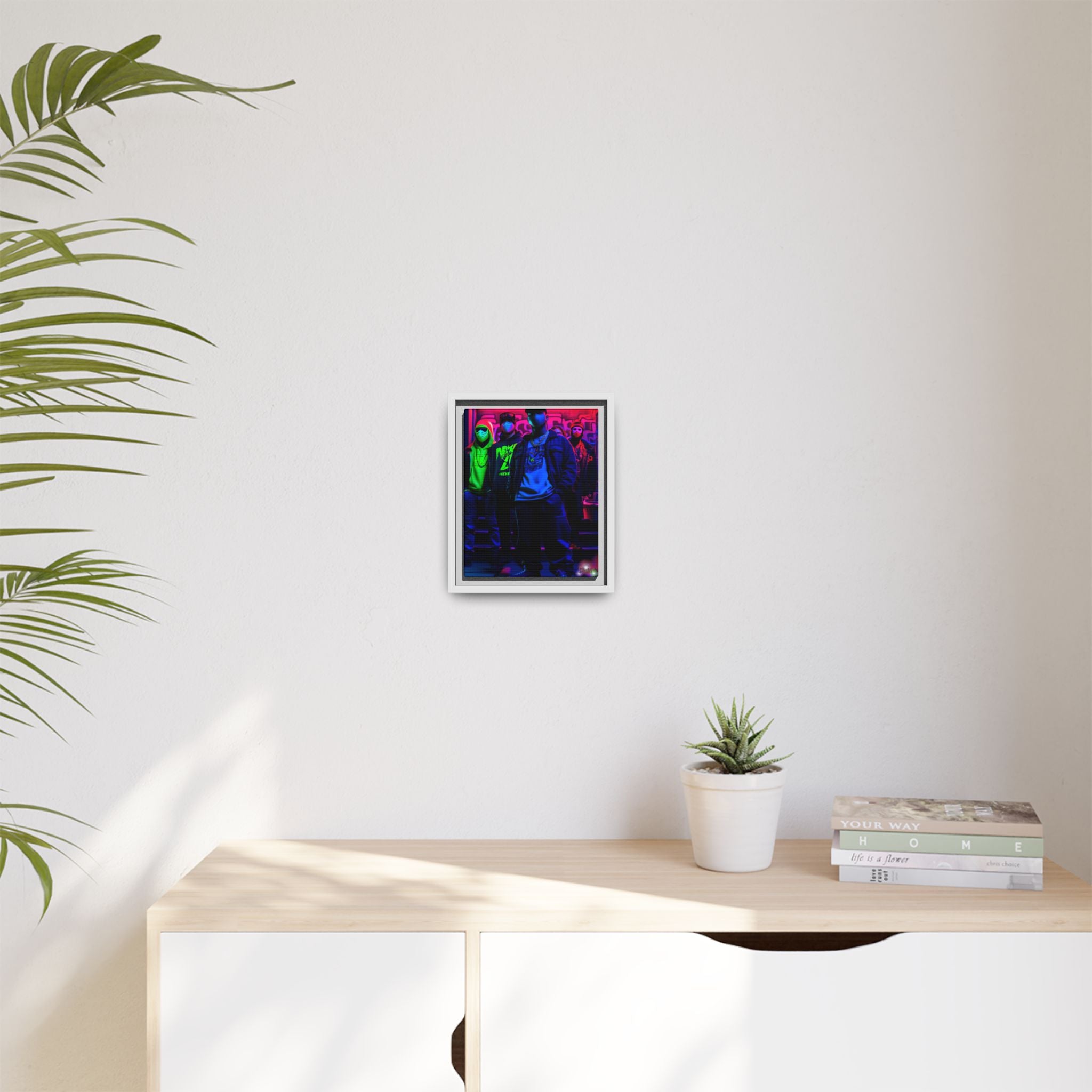 Cyberpunk Street Crew Framed Matte Canvas — Wall Art