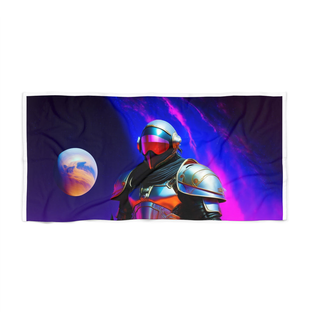 Galactic Knight Beach Towel — Retro Sci‑Fi Space Armor Design